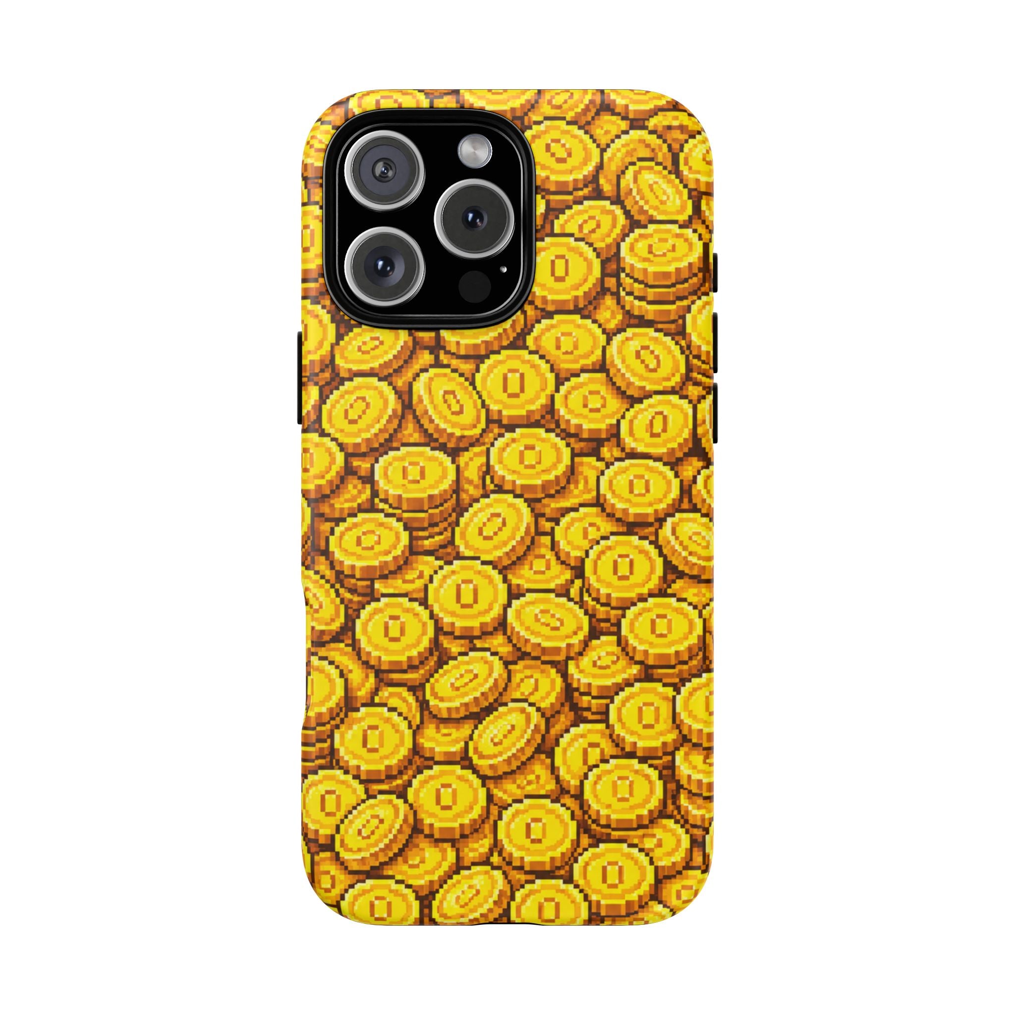 8bit Gamer Coin Pattern Phone Case – Retro Video Game Gold Treasure Design
