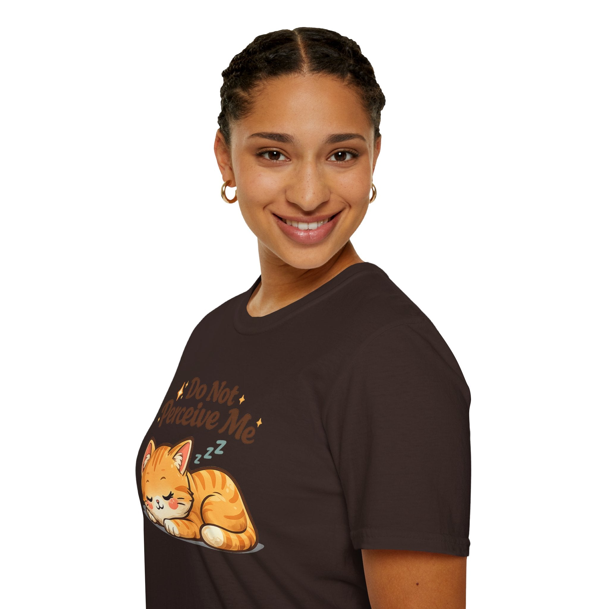 Cat T-Shirt — "Do Not Perceive Me" Cute Sleeping Orange Cat Tee