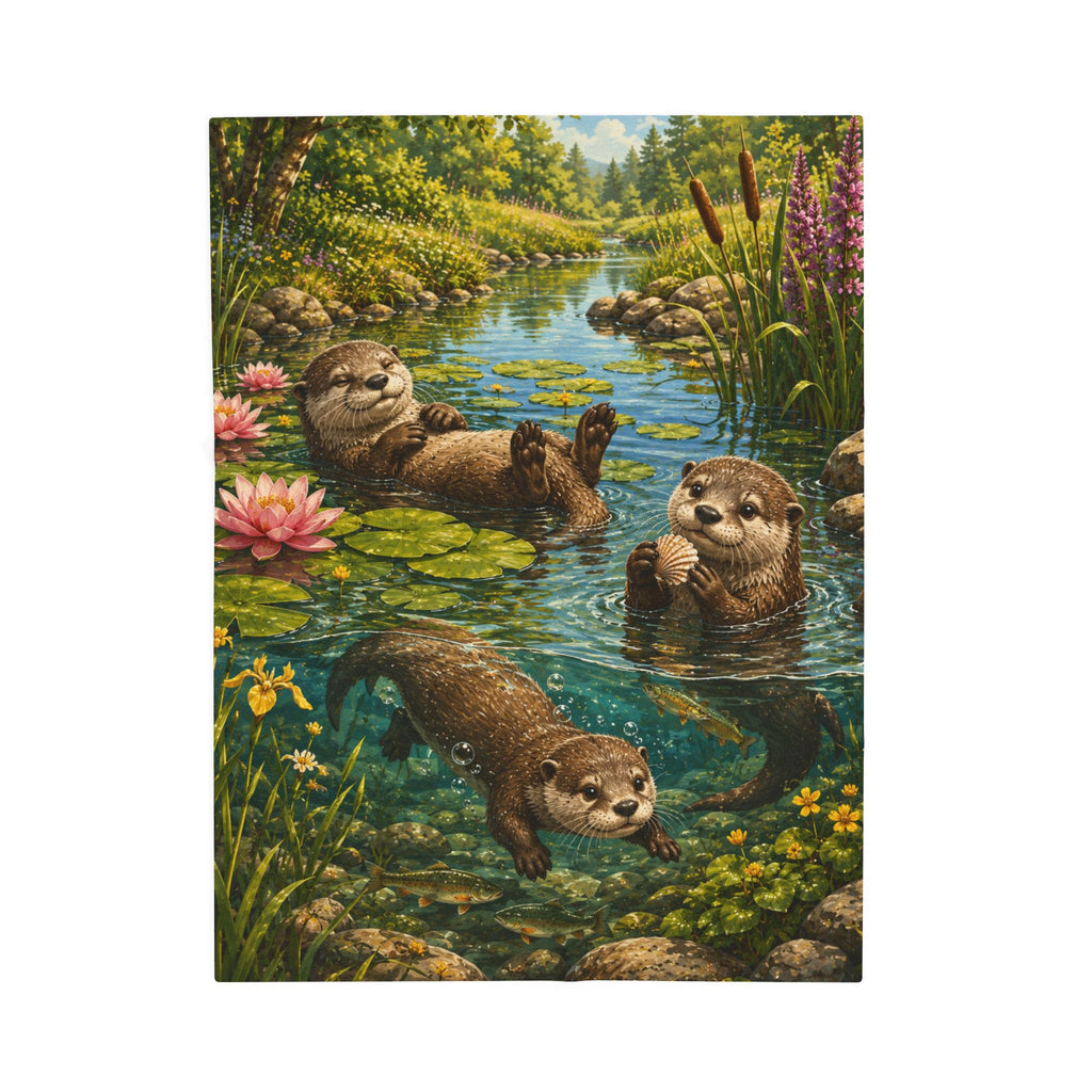Otter Pond Velveteen Plush Blanket — Cozy Floral River Animal Throw