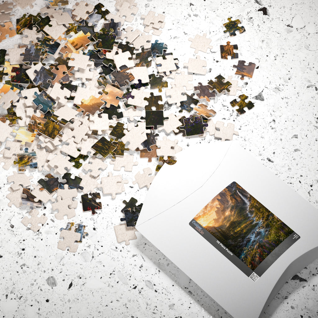 Mountain Valley Waterfall Jigsaw Puzzle — Scenic Nature Landscape Puzzle (110/252/520/1014 pcs)