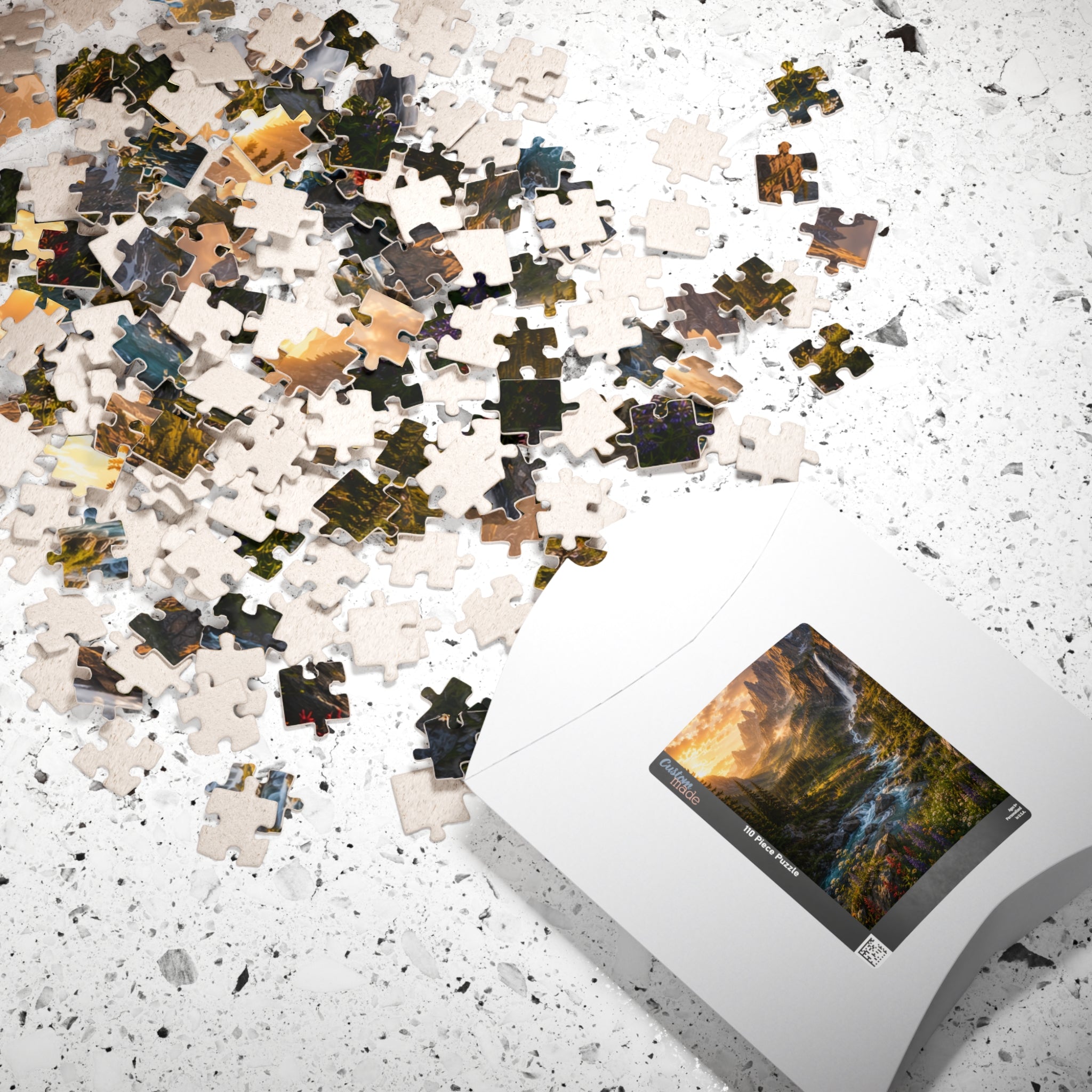 Mountain Valley Waterfall Jigsaw Puzzle — Scenic Nature Landscape Puzzle (110/252/520/1014 pcs)