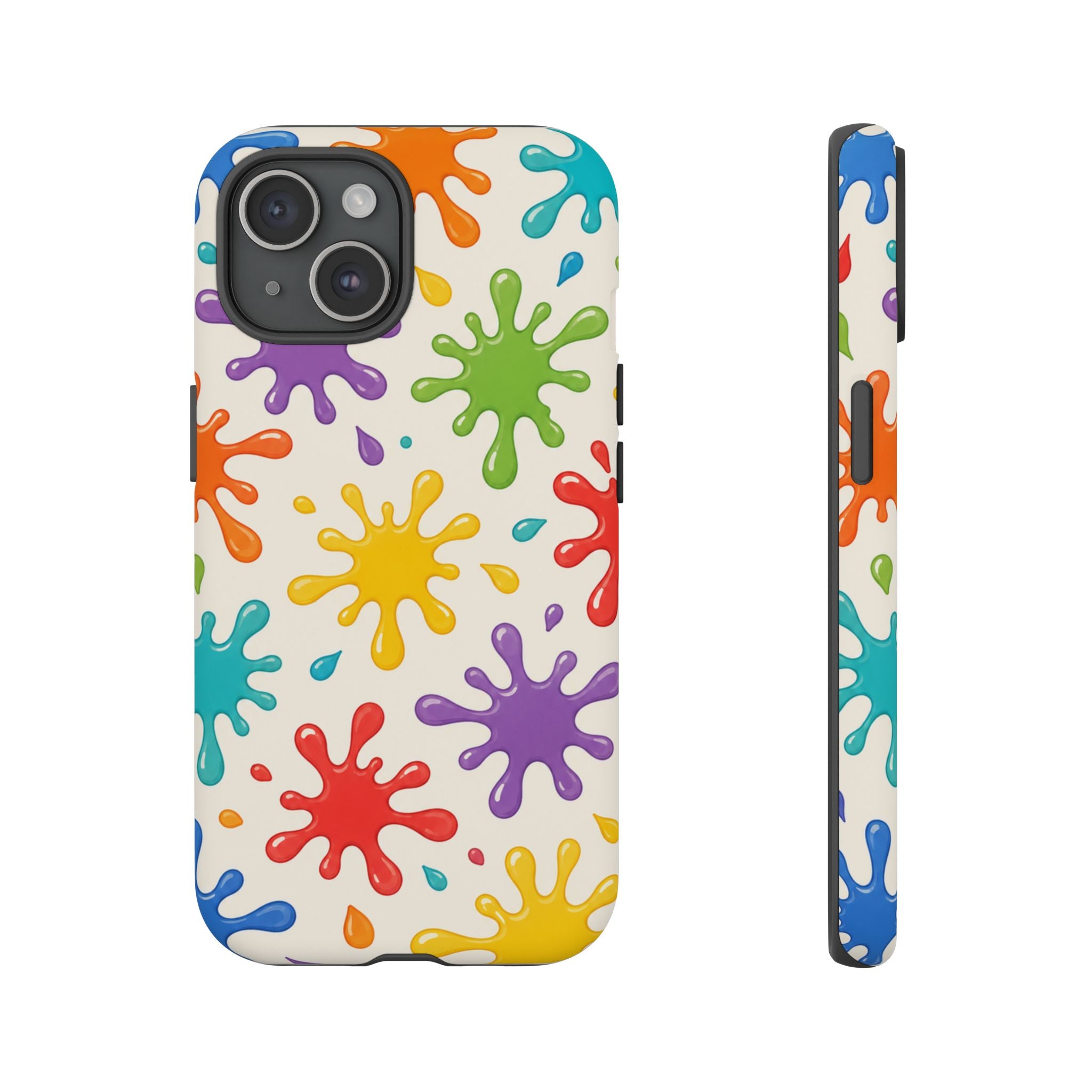 Colorful Paint Splat Phone Case — Protective Tough Case with Bright Rainbow Splatter Design