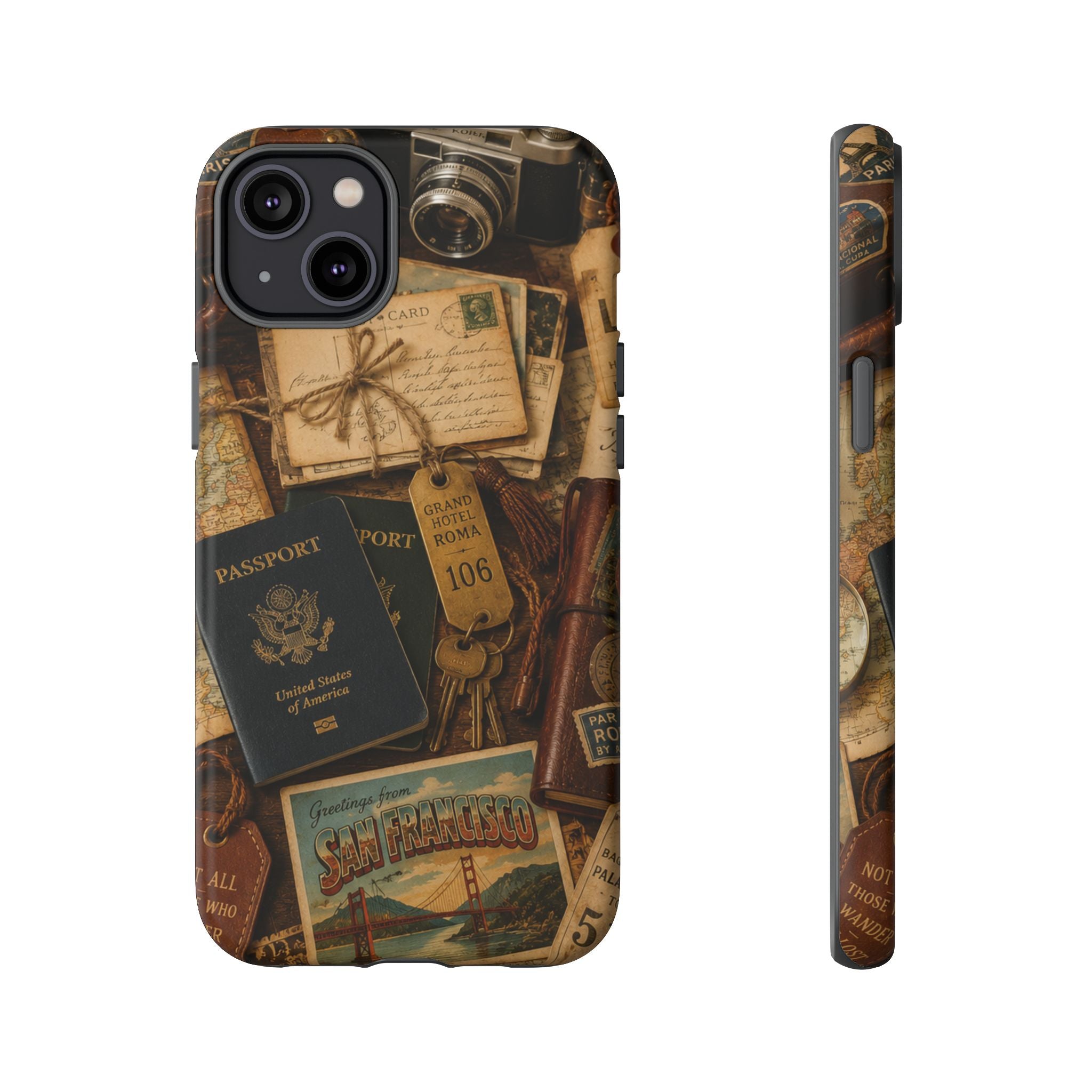 Vintage Travel Phone Case – Passport & Postcard Collage