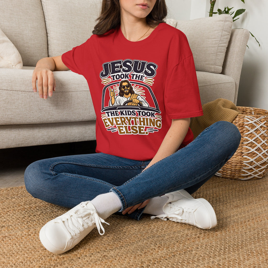 Jesus Took The Wheel T‑Shirt — "Jesus Took The Kids Took Everything Else" Christian Graphic Tee