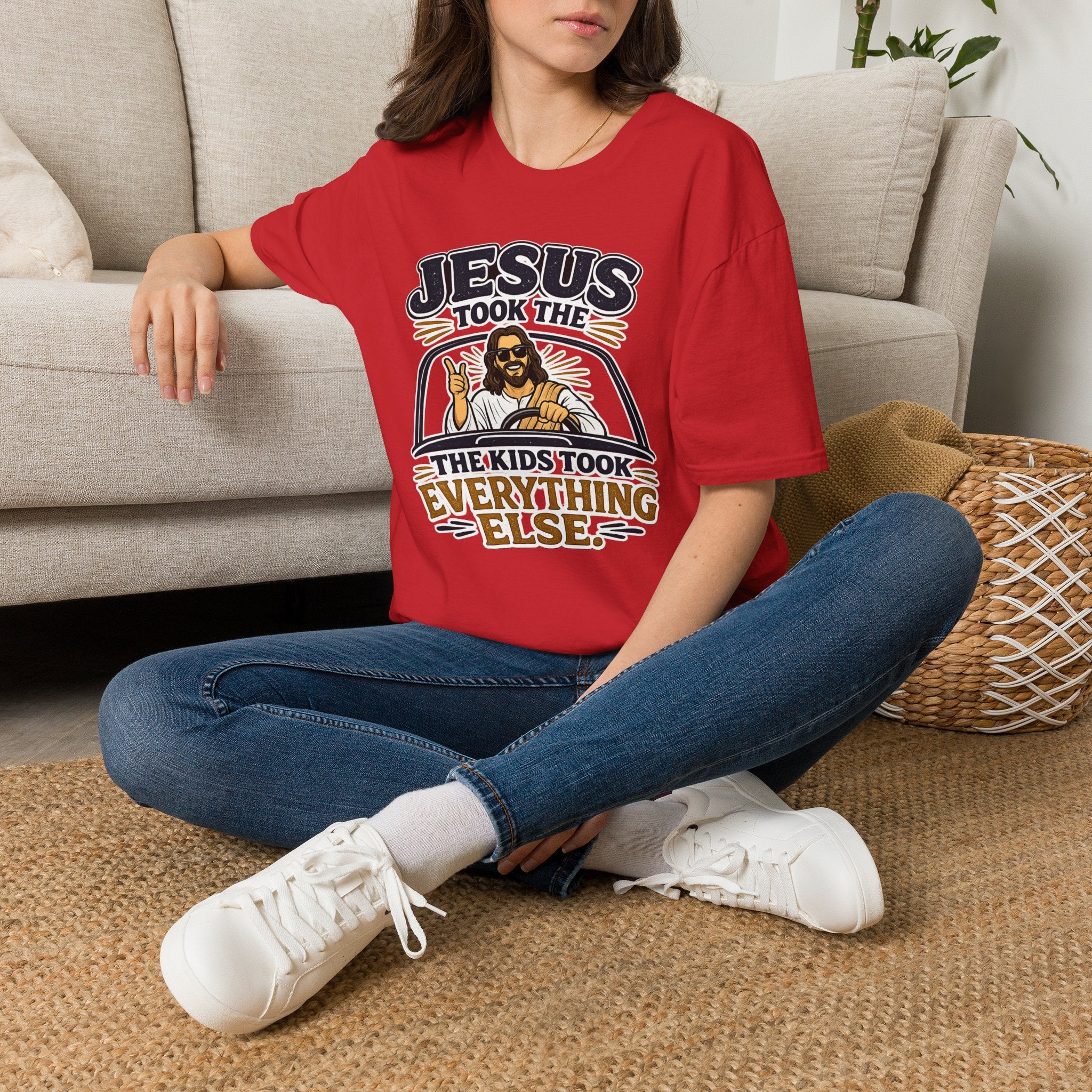 Jesus Took The Wheel T‑Shirt — "Jesus Took The Kids Took Everything Else" Christian Graphic Tee
