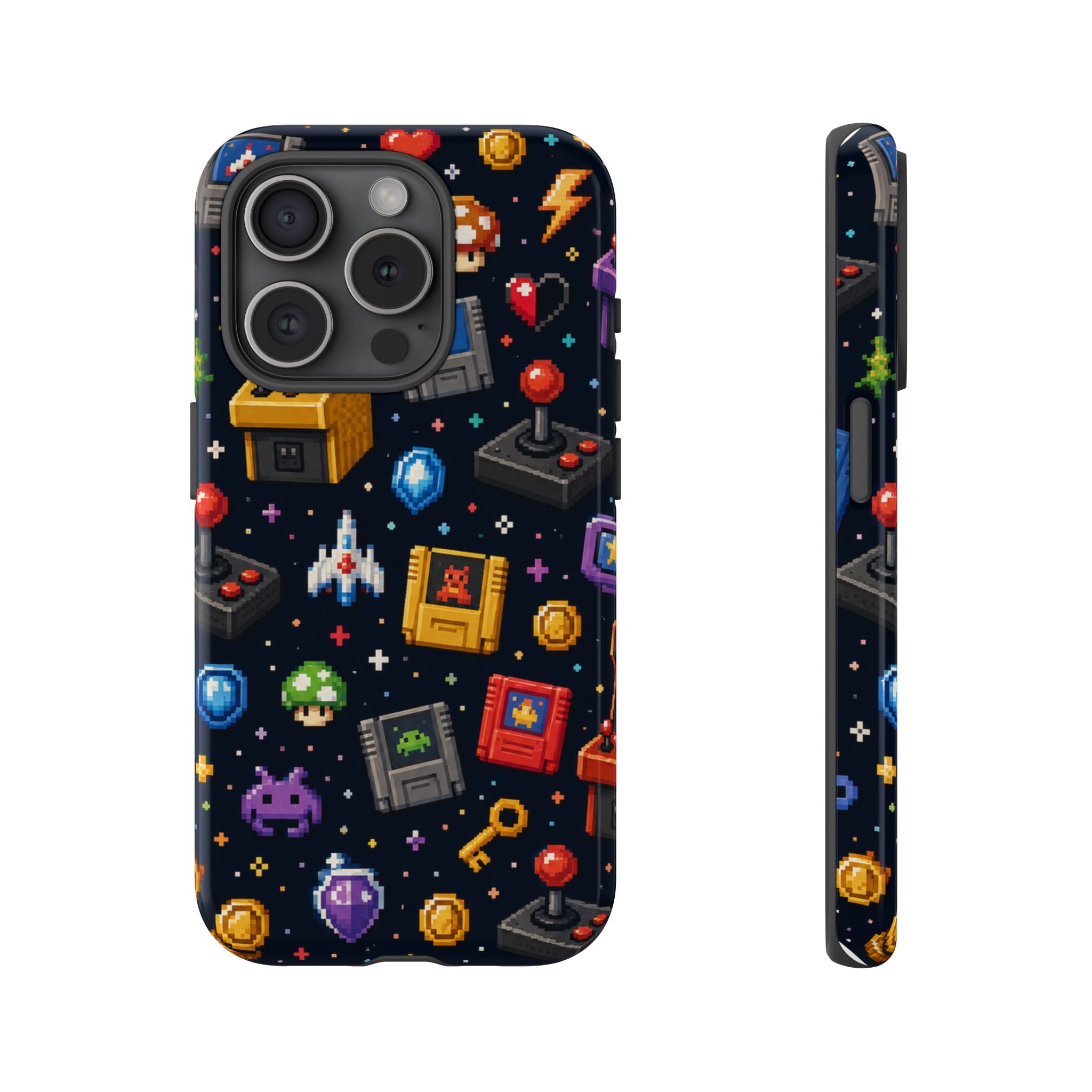 Retro Arcade Pixel Art Phone Case — Gamer Icons Pattern