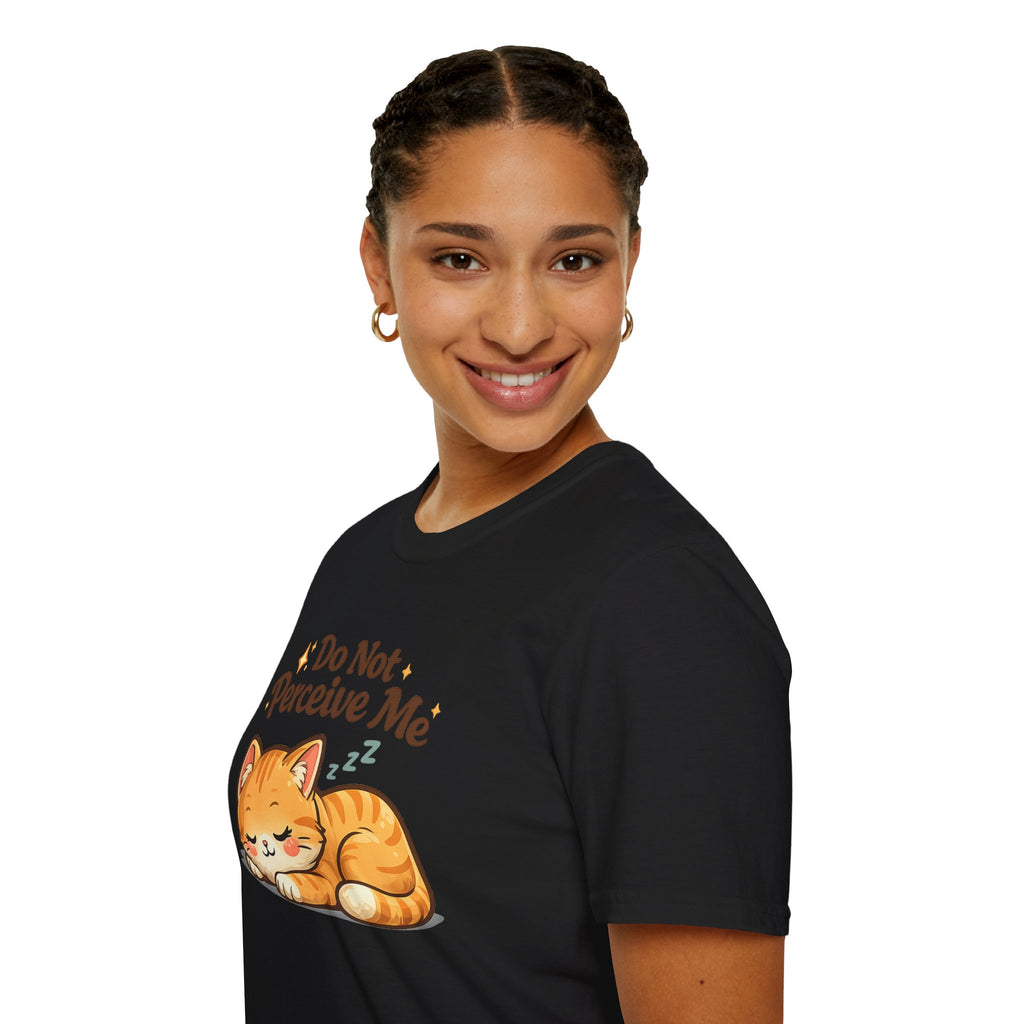 Cat T-Shirt — "Do Not Perceive Me" Cute Sleeping Orange Cat Tee