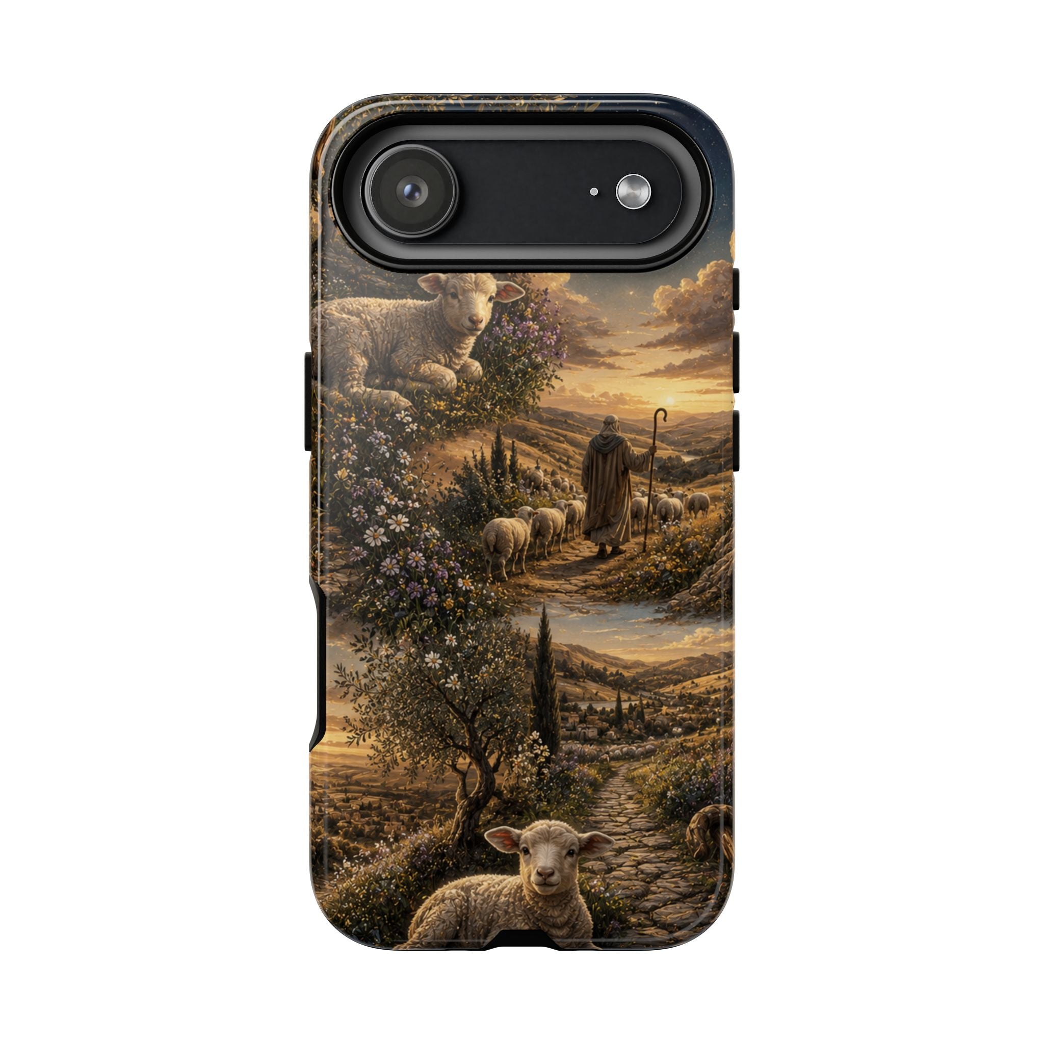 Tough Phone Case — Shepherd & Lamb Scenic Christian Scripture Design ("The good shepherd...")