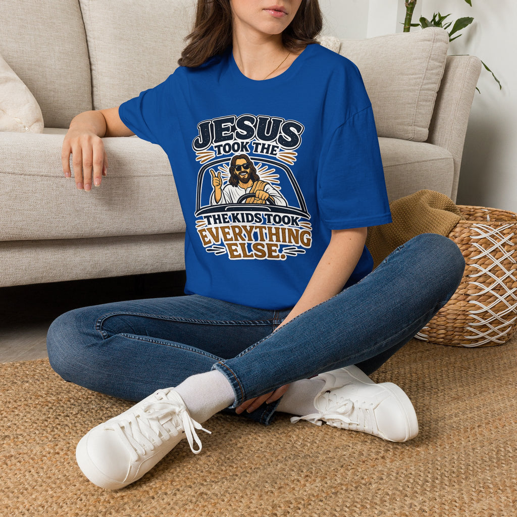 Jesus Took The Wheel T‑Shirt — "Jesus Took The Kids Took Everything Else" Christian Graphic Tee