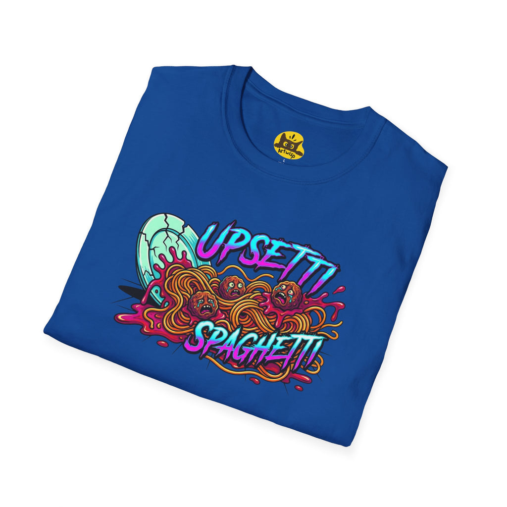 Upsetti Spaghetti T-Shirt — Funny Cartoon Spilled Pasta Graphic Tee