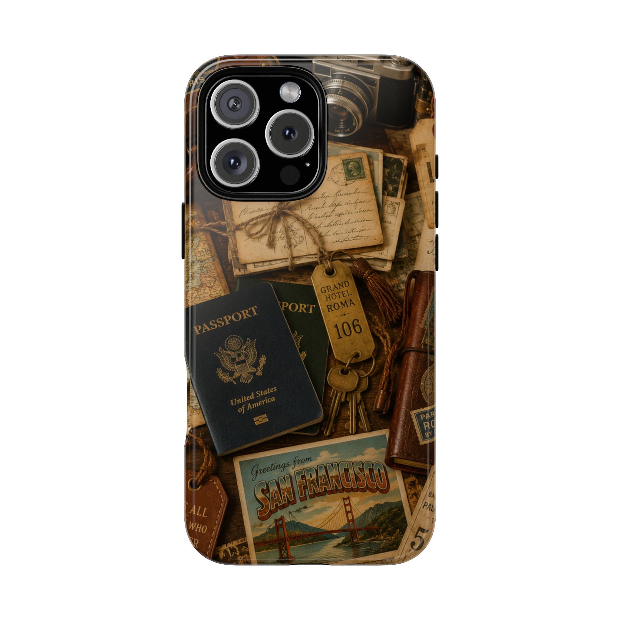Vintage Travel Phone Case – Passport & Postcard Collage