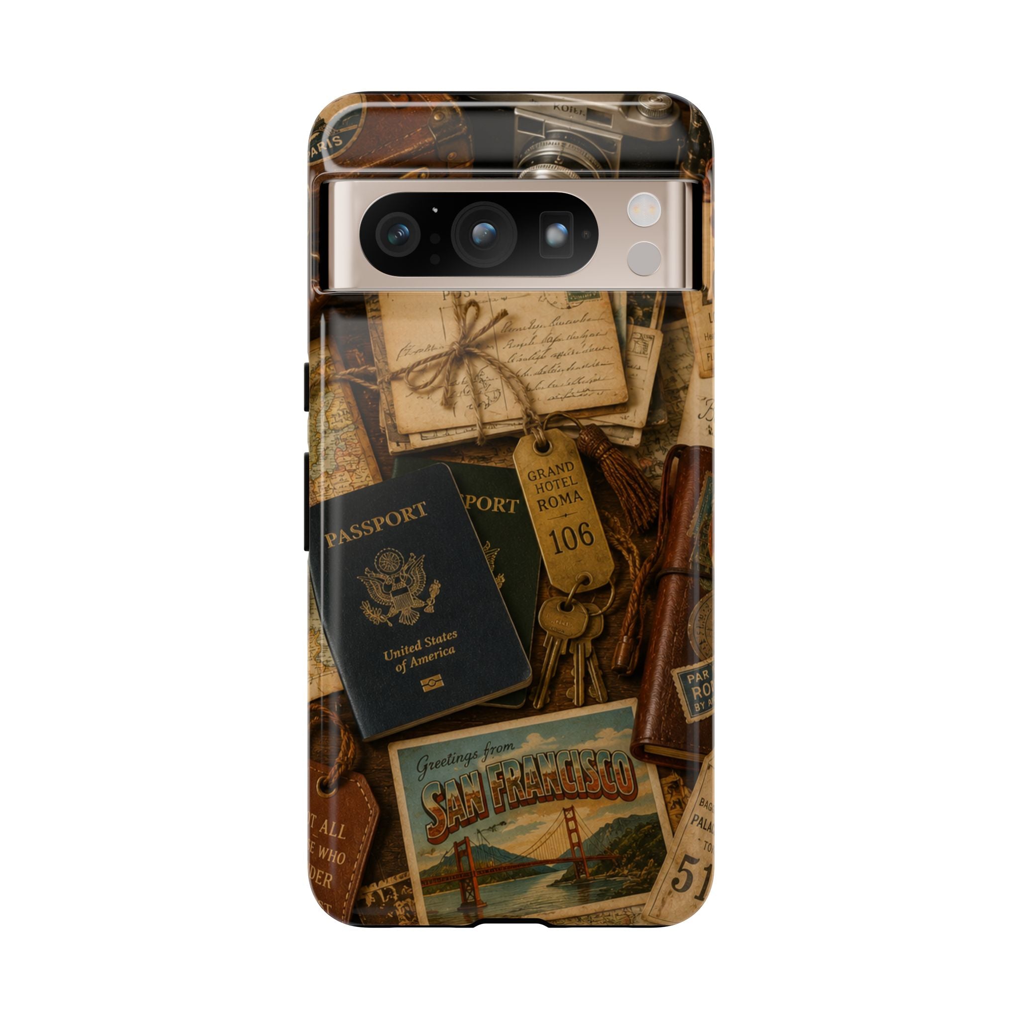 Vintage Travel Phone Case – Passport & Postcard Collage