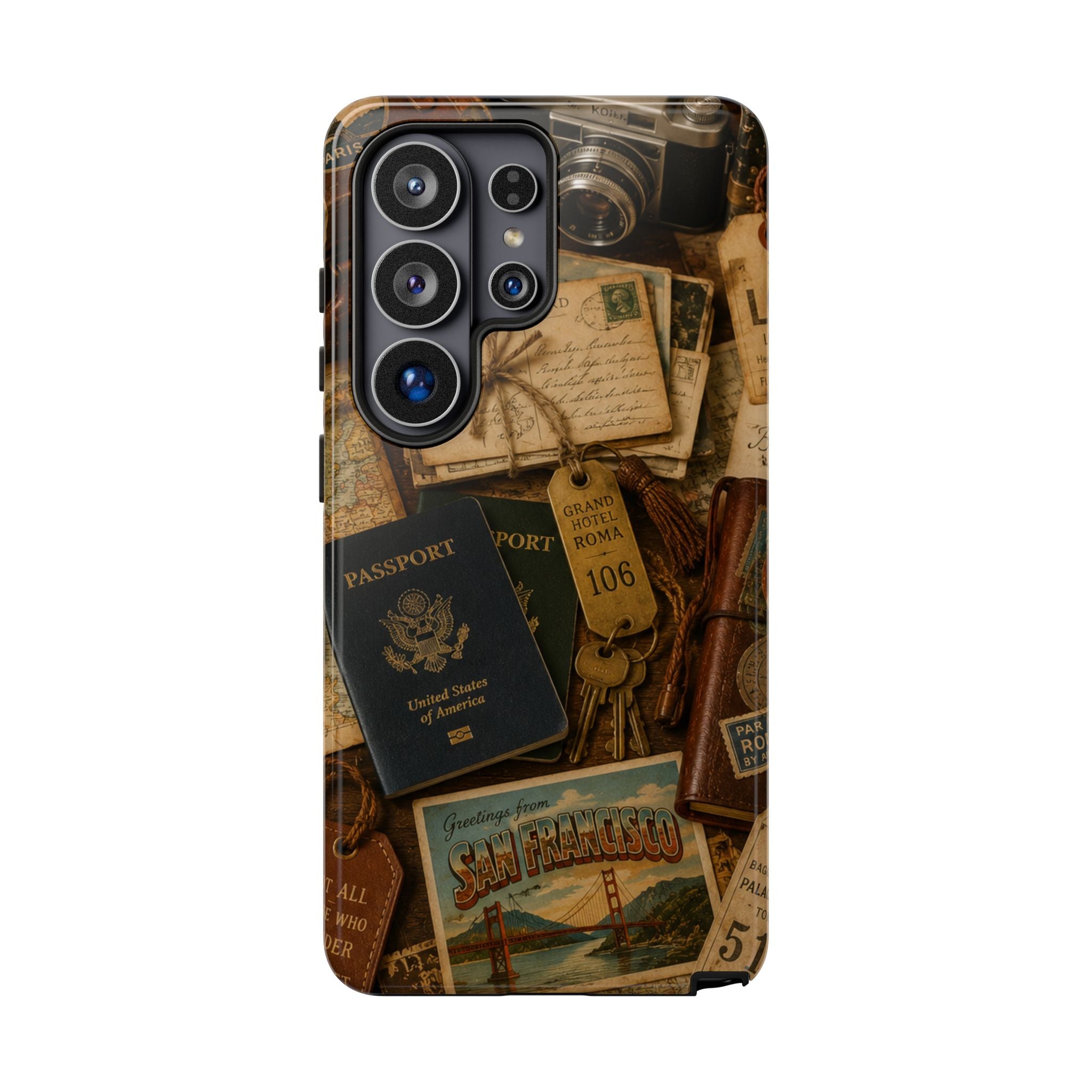Vintage Travel Phone Case – Passport & Postcard Collage
