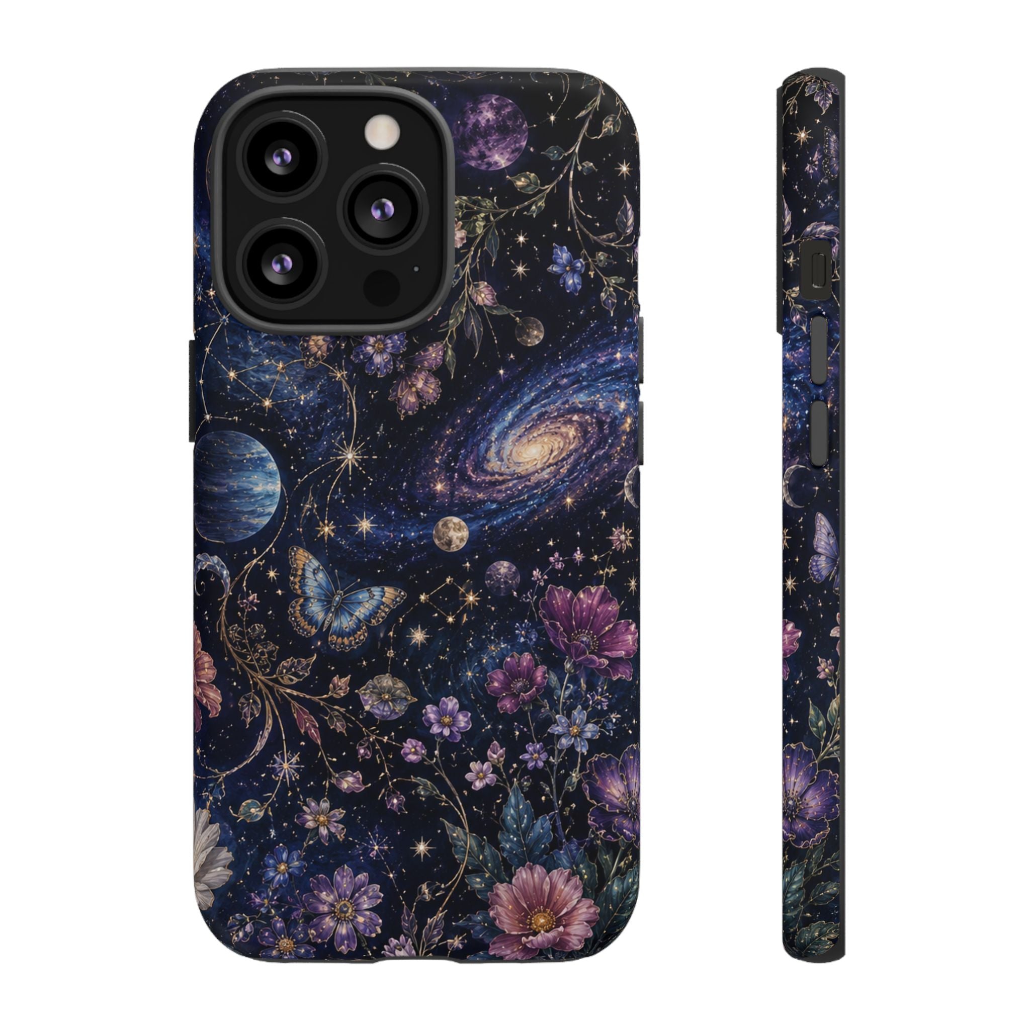 Cosmic Garden Tough Phone Case — Floral Galaxy Phone Protective Cover