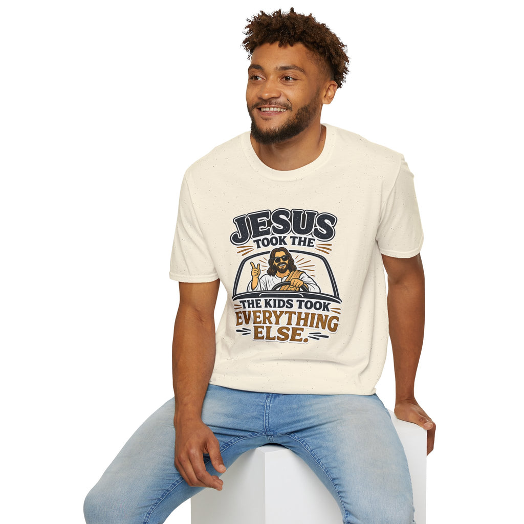 Jesus Took The Wheel T‑Shirt — "Jesus Took The Kids Took Everything Else" Christian Graphic Tee