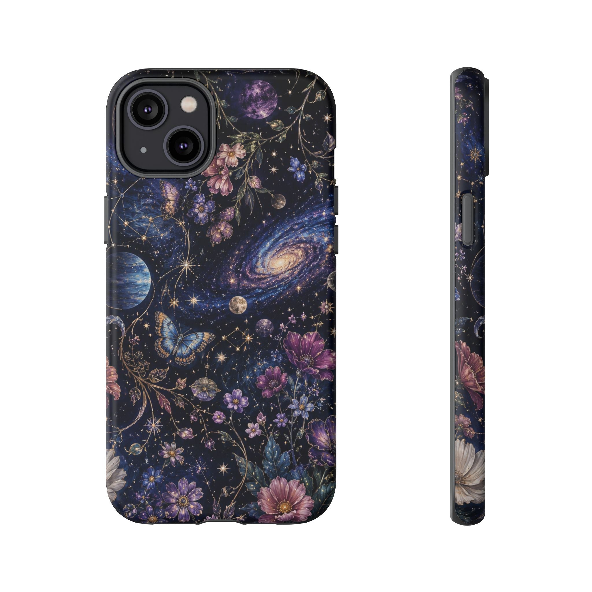 Cosmic Garden Tough Phone Case — Floral Galaxy Phone Protective Cover