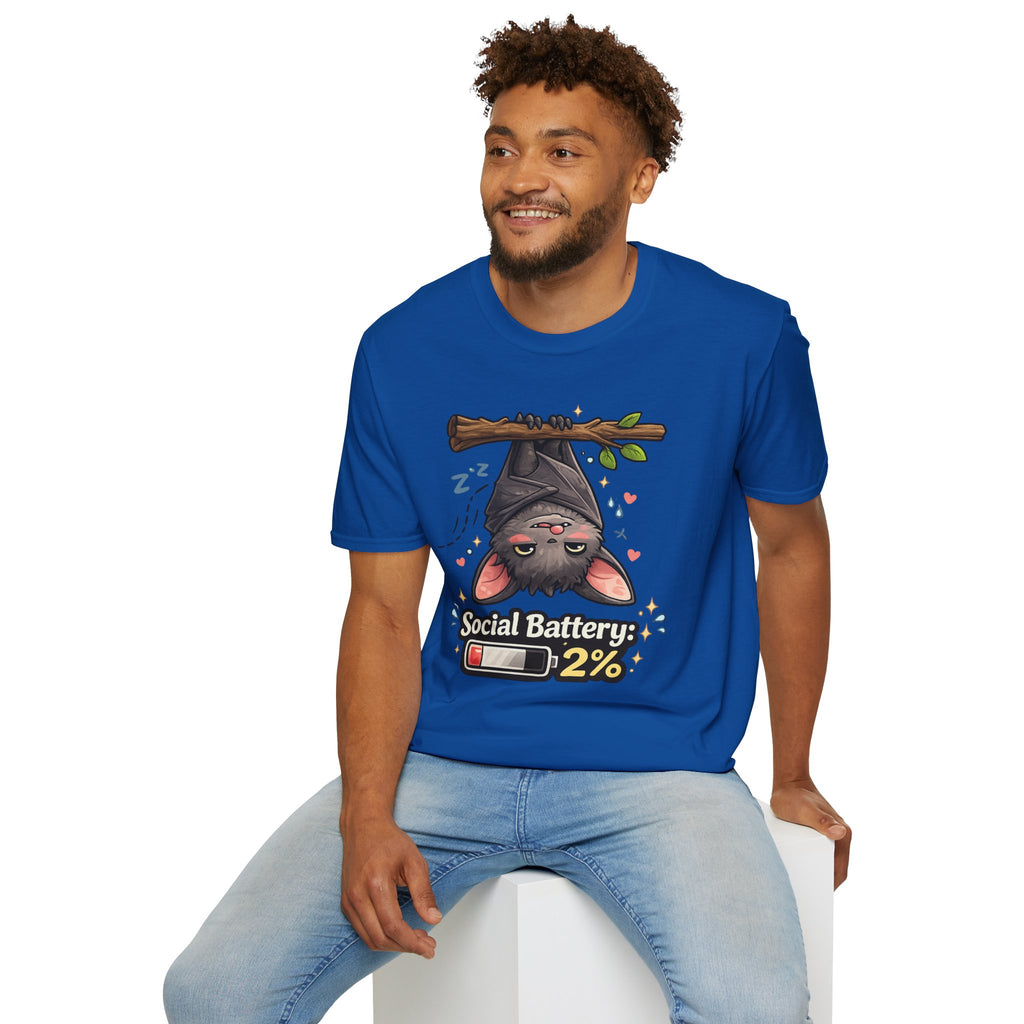 "Social Battery 2%" Cute Sleeping Bat Graphic Tee