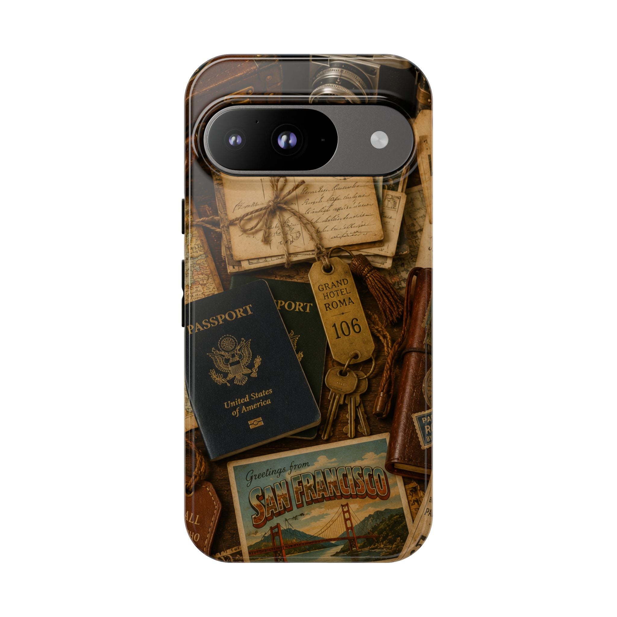 Vintage Travel Phone Case – Passport & Postcard Collage
