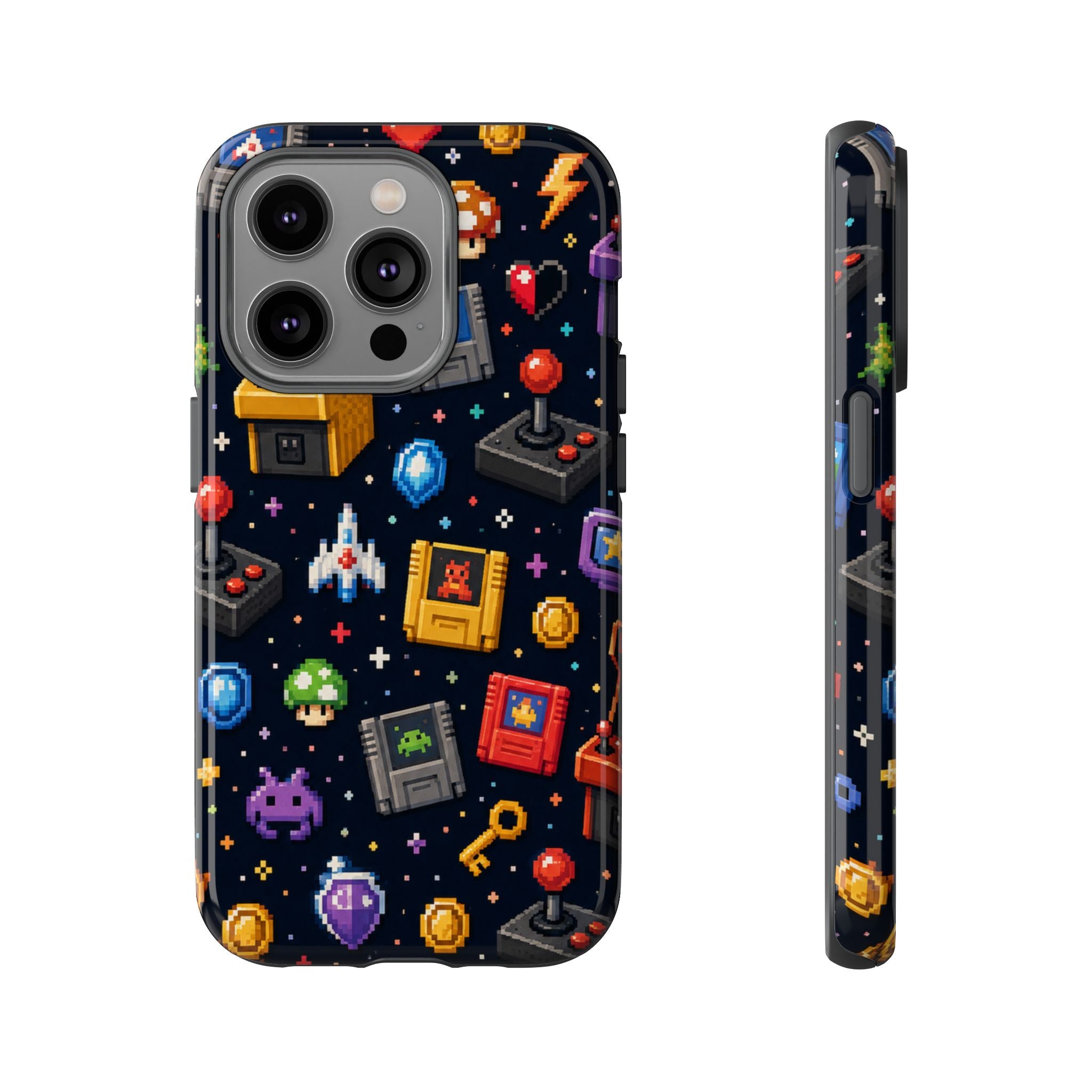 Retro Arcade Pixel Art Phone Case — Gamer Icons Pattern