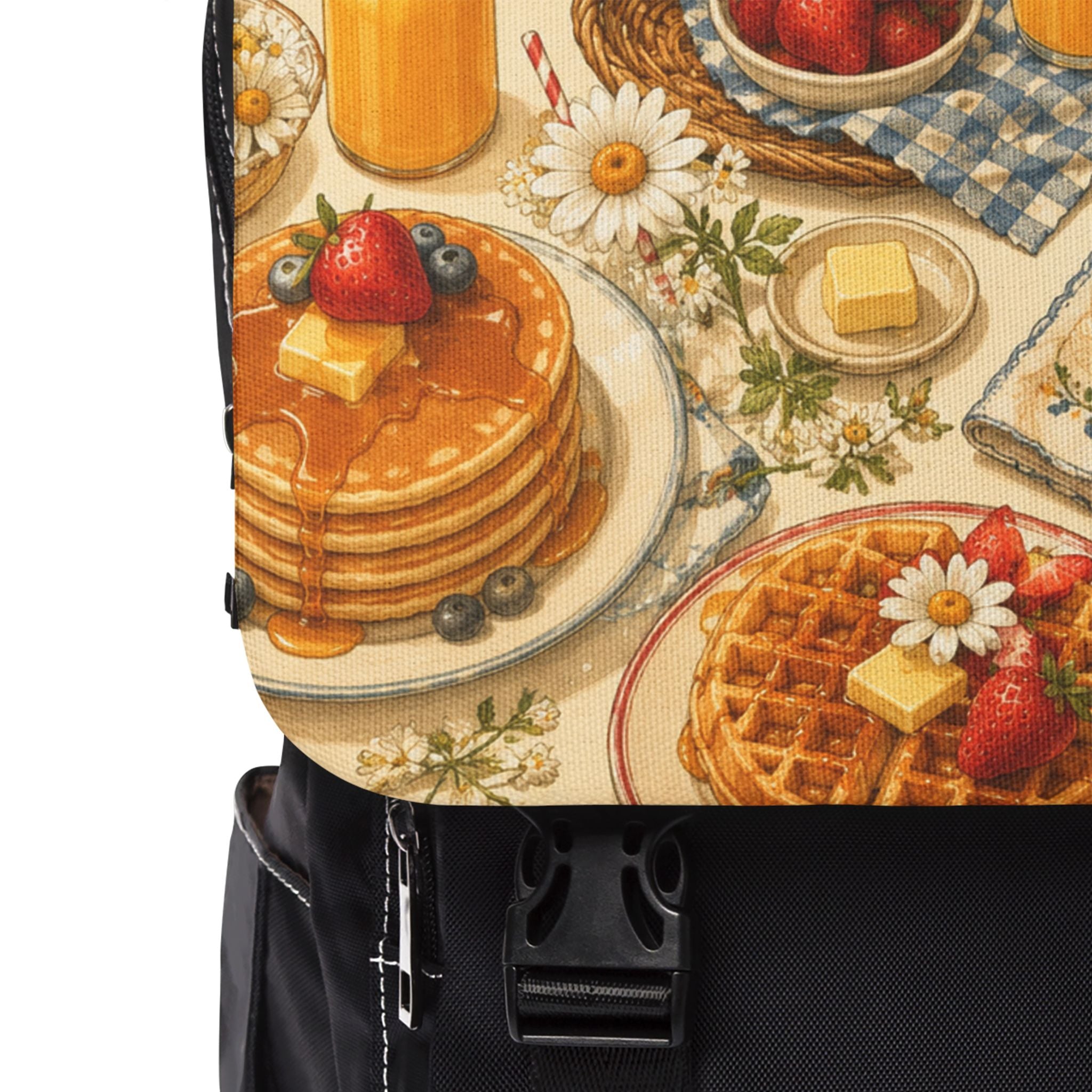 Breakfast Pattern Shoulder Backpack — Vintage Waffles & Pancakes Canvas Pack