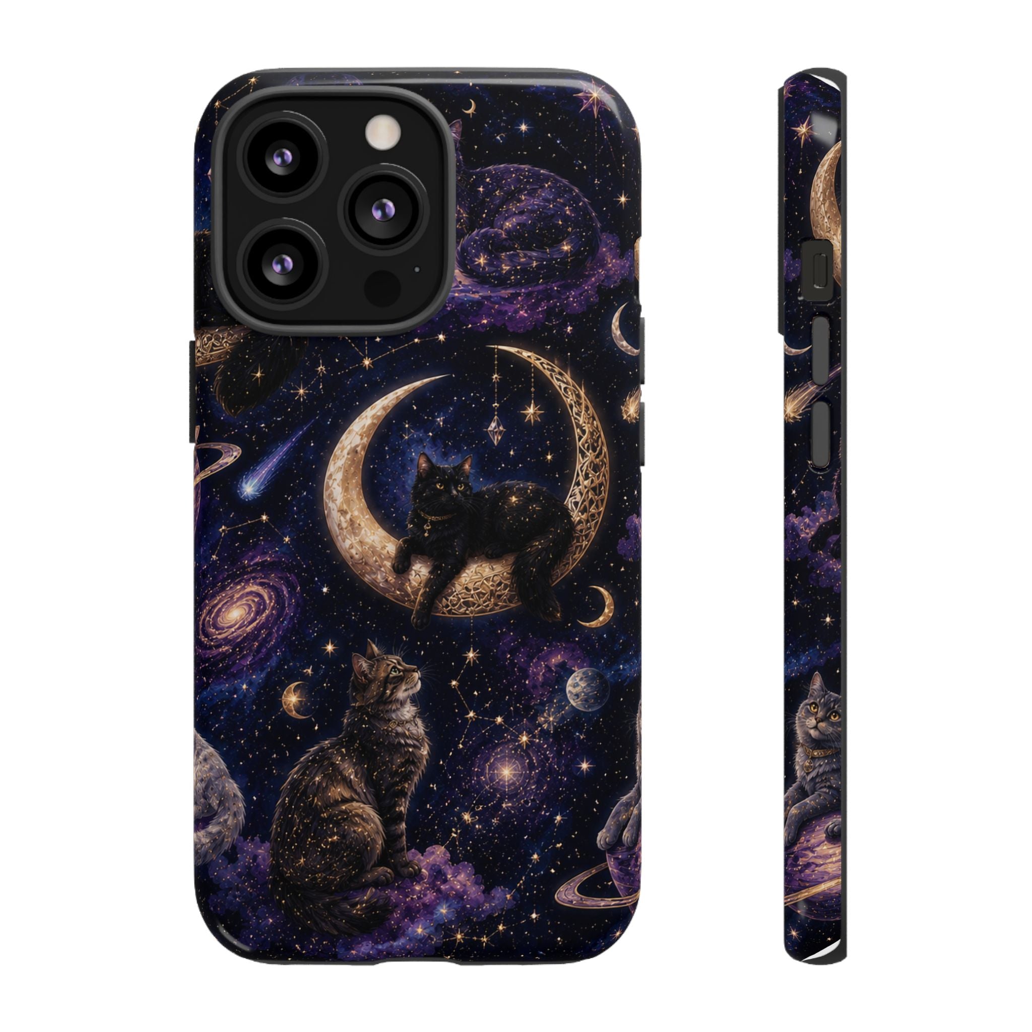 Galaxy Cats Tough Phone Case — Moon & Stars Space Kitty Protective Cover