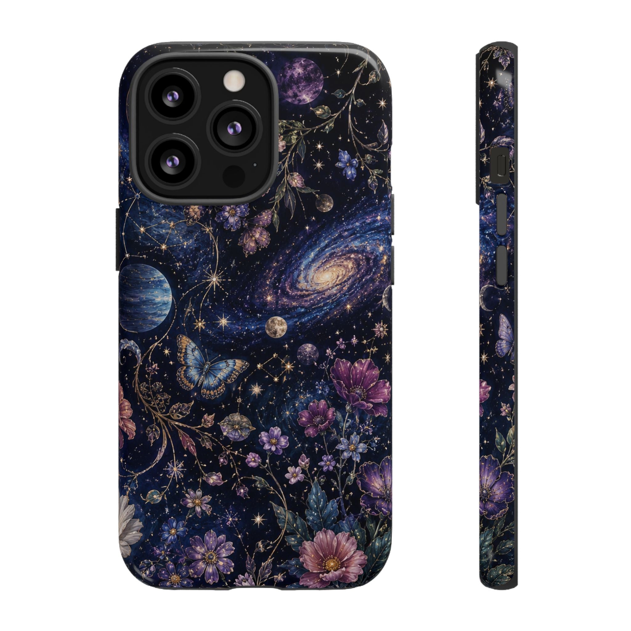 Cosmic Garden Tough Phone Case — Floral Galaxy Phone Protective Cover