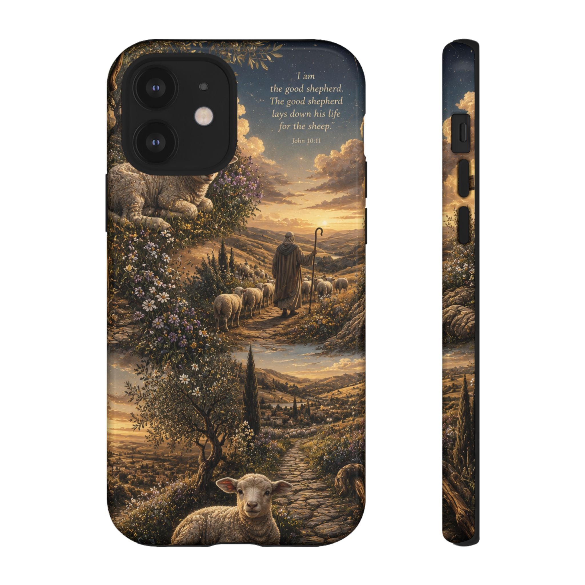 Tough Phone Case — Shepherd & Lamb Scenic Christian Scripture Design ("The good shepherd...")
