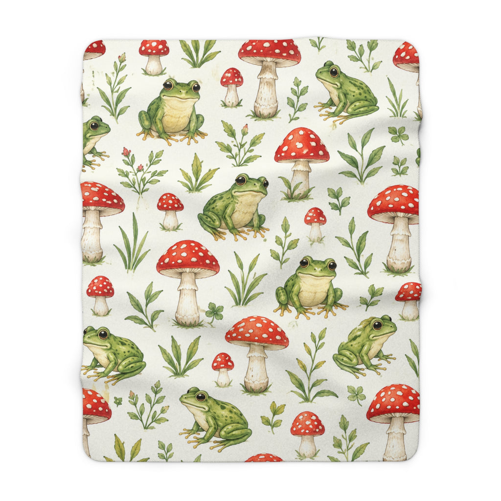 Frog & Toad Mushroom Sherpa Blanket — Cozy Woodland Throw