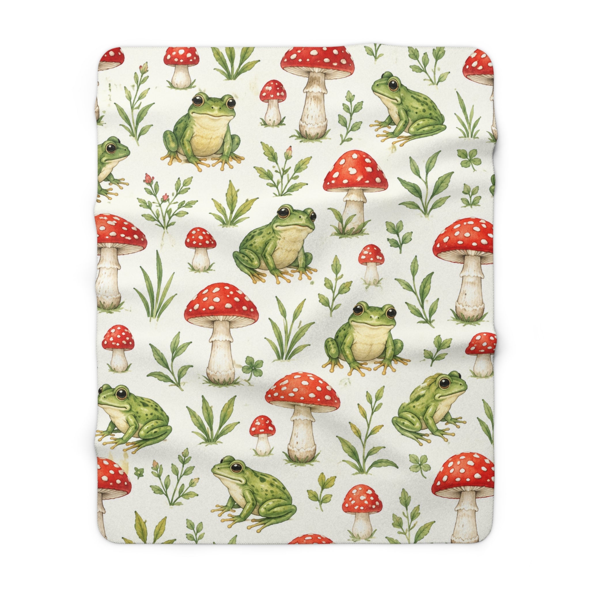 Frog & Toad Mushroom Sherpa Blanket — Cozy Woodland Throw