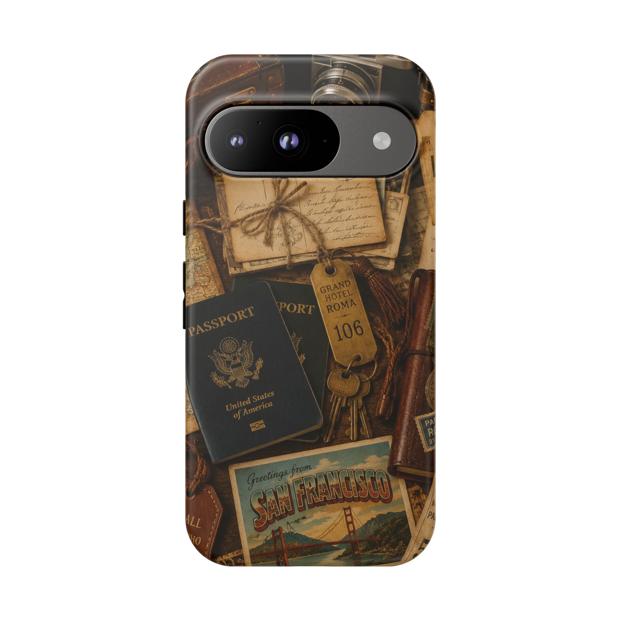Vintage Travel Phone Case – Passport & Postcard Collage