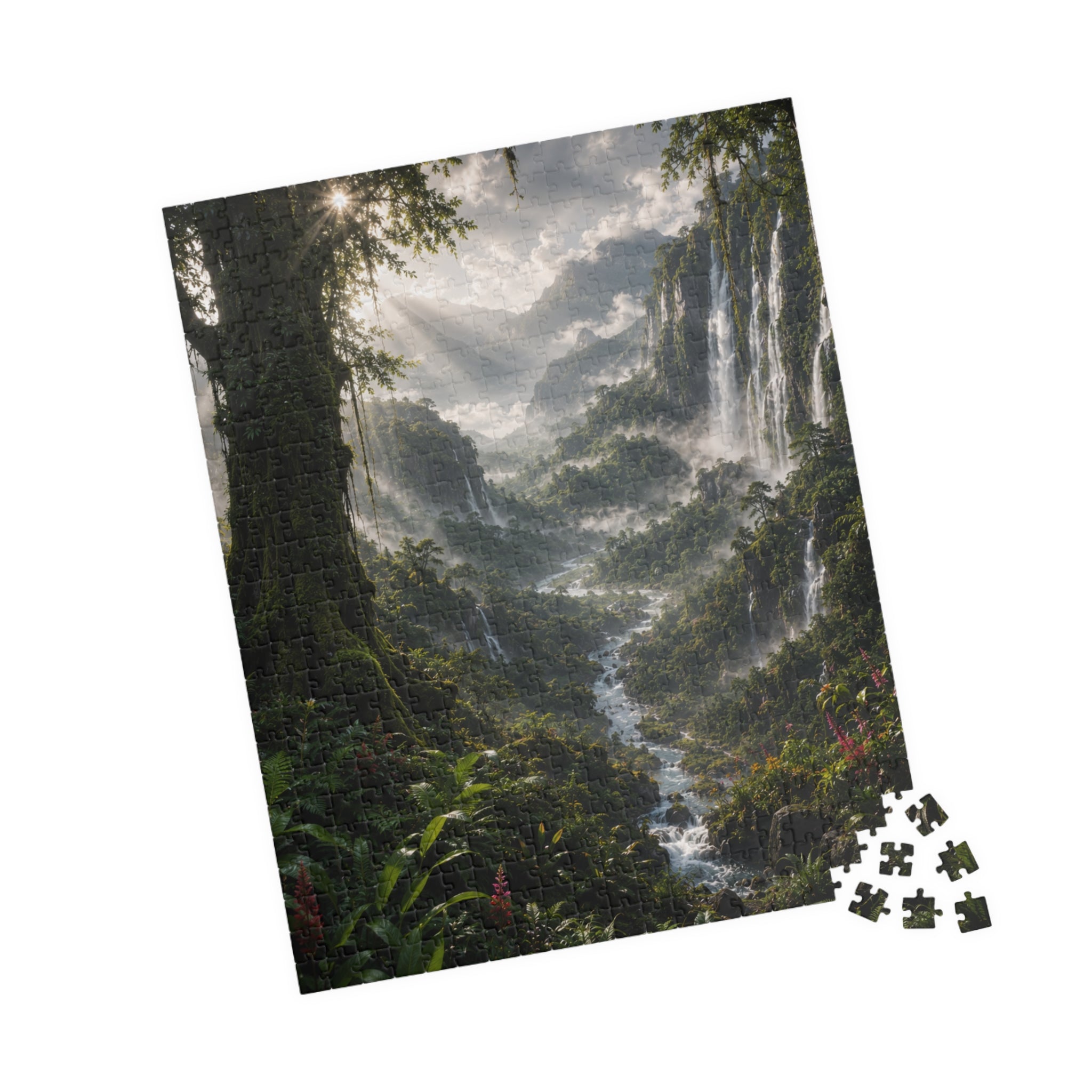 Mystic Waterfall Landscape Puzzle — Scenic Nature Jigsaw (110/252/520/1014 pc)