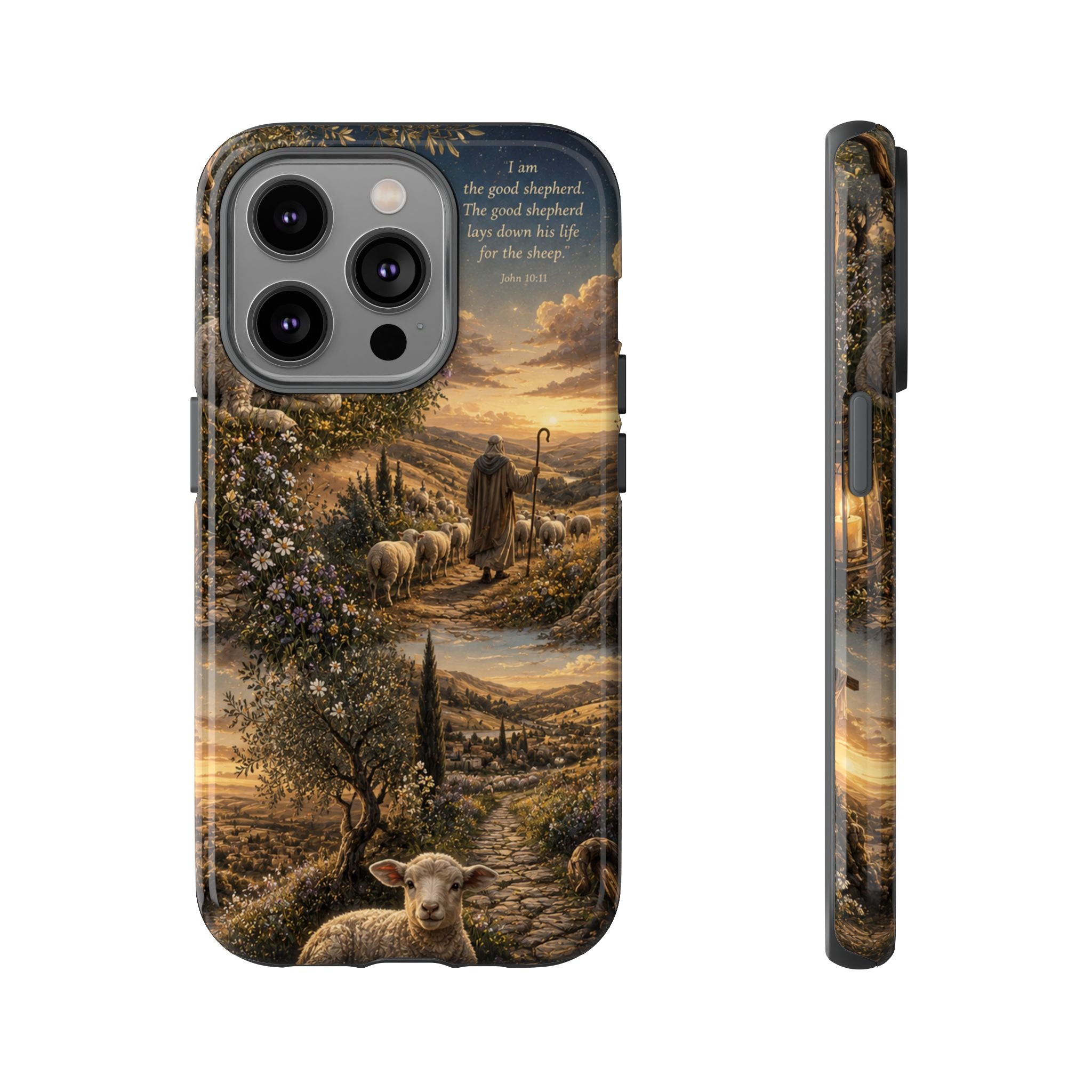 Tough Phone Case — Shepherd & Lamb Scenic Christian Scripture Design ("The good shepherd...")