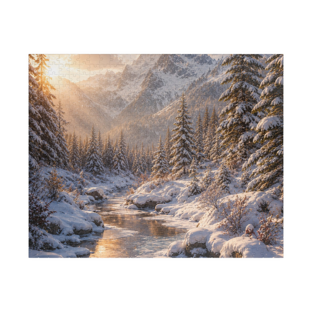 Winter Mountain River Puzzle — Scenic Snowy Landscape Jigsaw (110/252/520/1014 pcs)