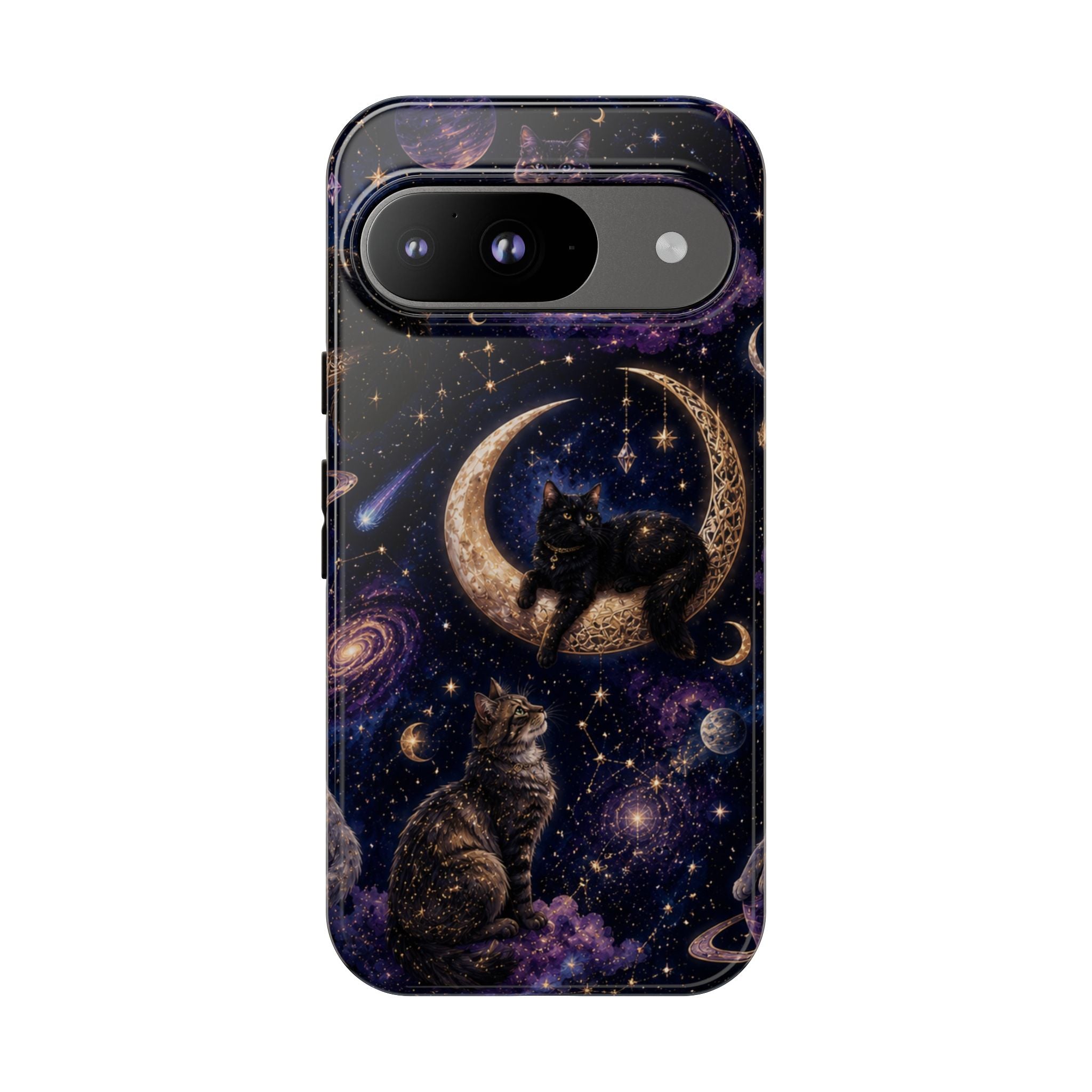 Galaxy Cats Tough Phone Case — Moon & Stars Space Kitty Protective Cover