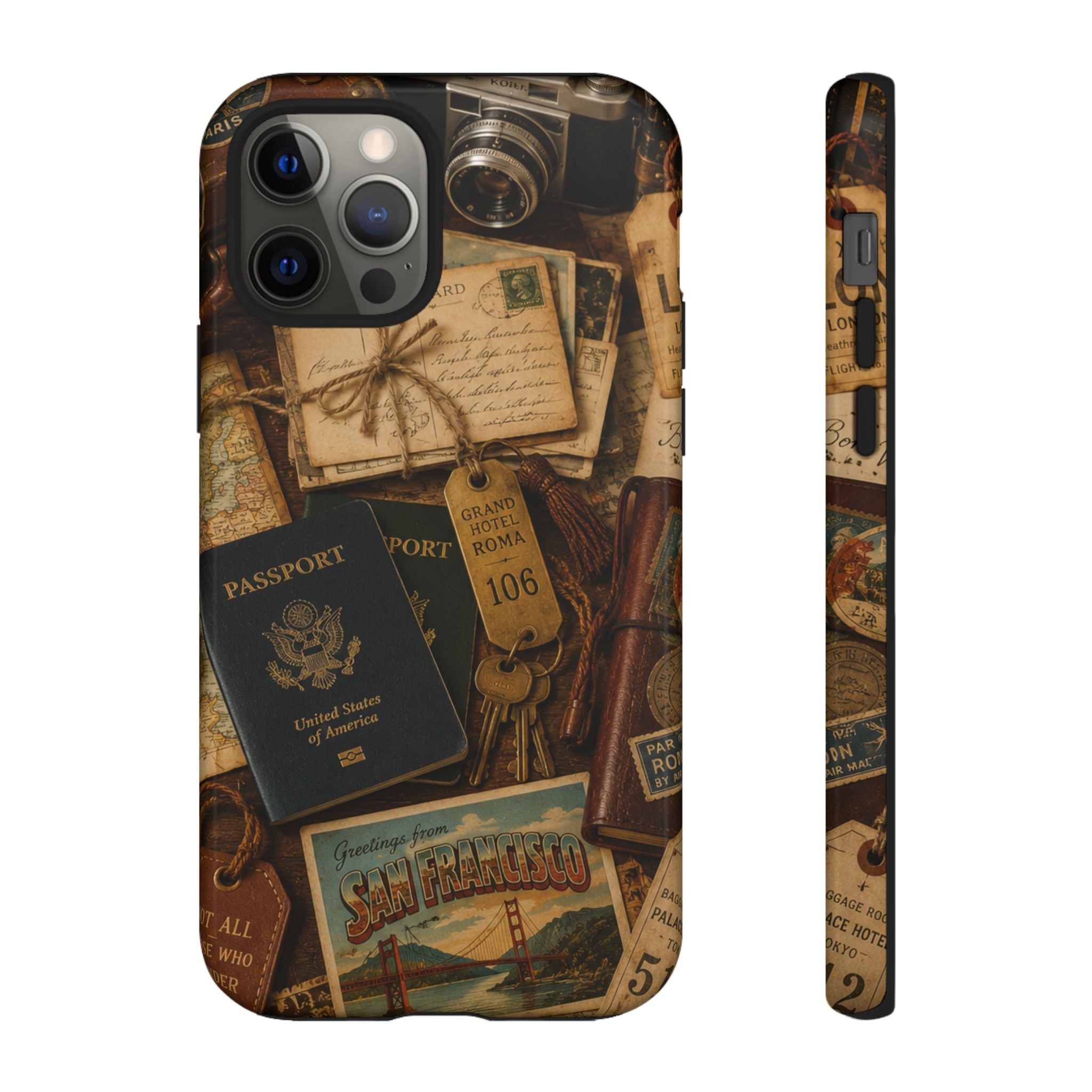 Vintage Travel Phone Case – Passport & Postcard Collage