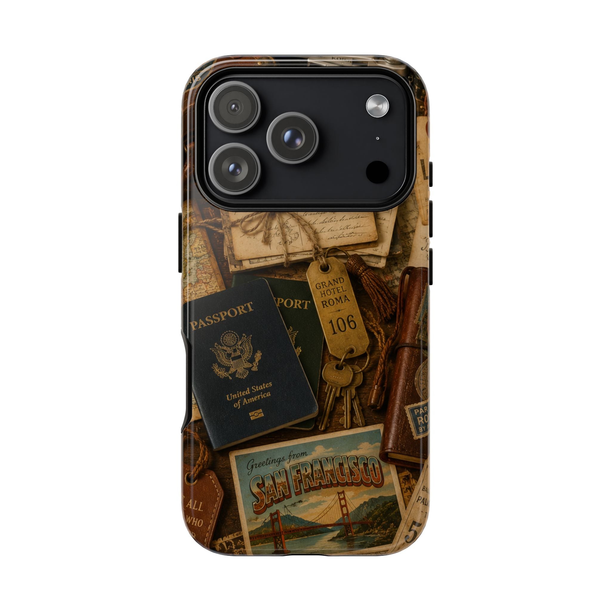 Vintage Travel Phone Case – Passport & Postcard Collage