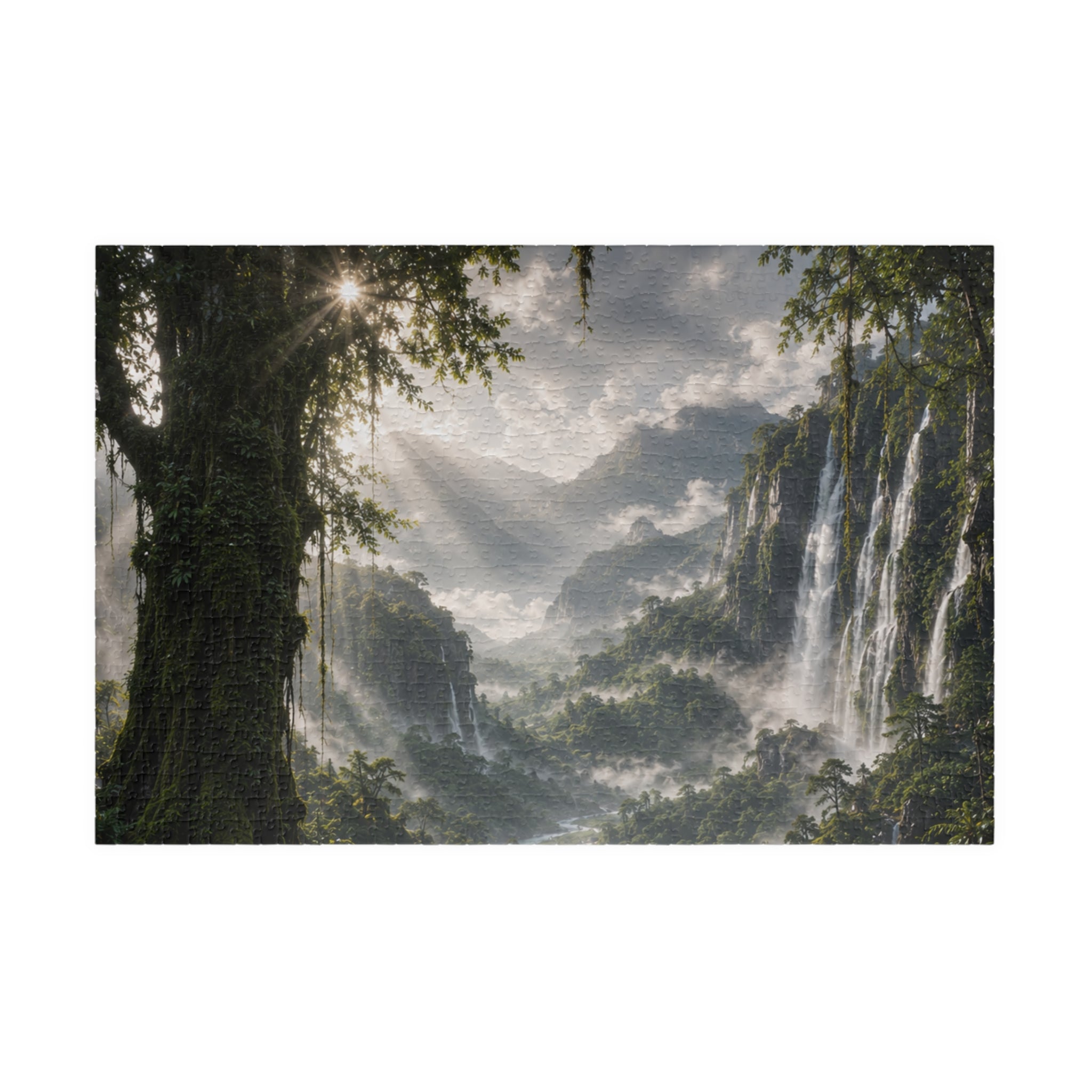 Mystic Waterfall Landscape Puzzle — Scenic Nature Jigsaw (110/252/520/1014 pc)