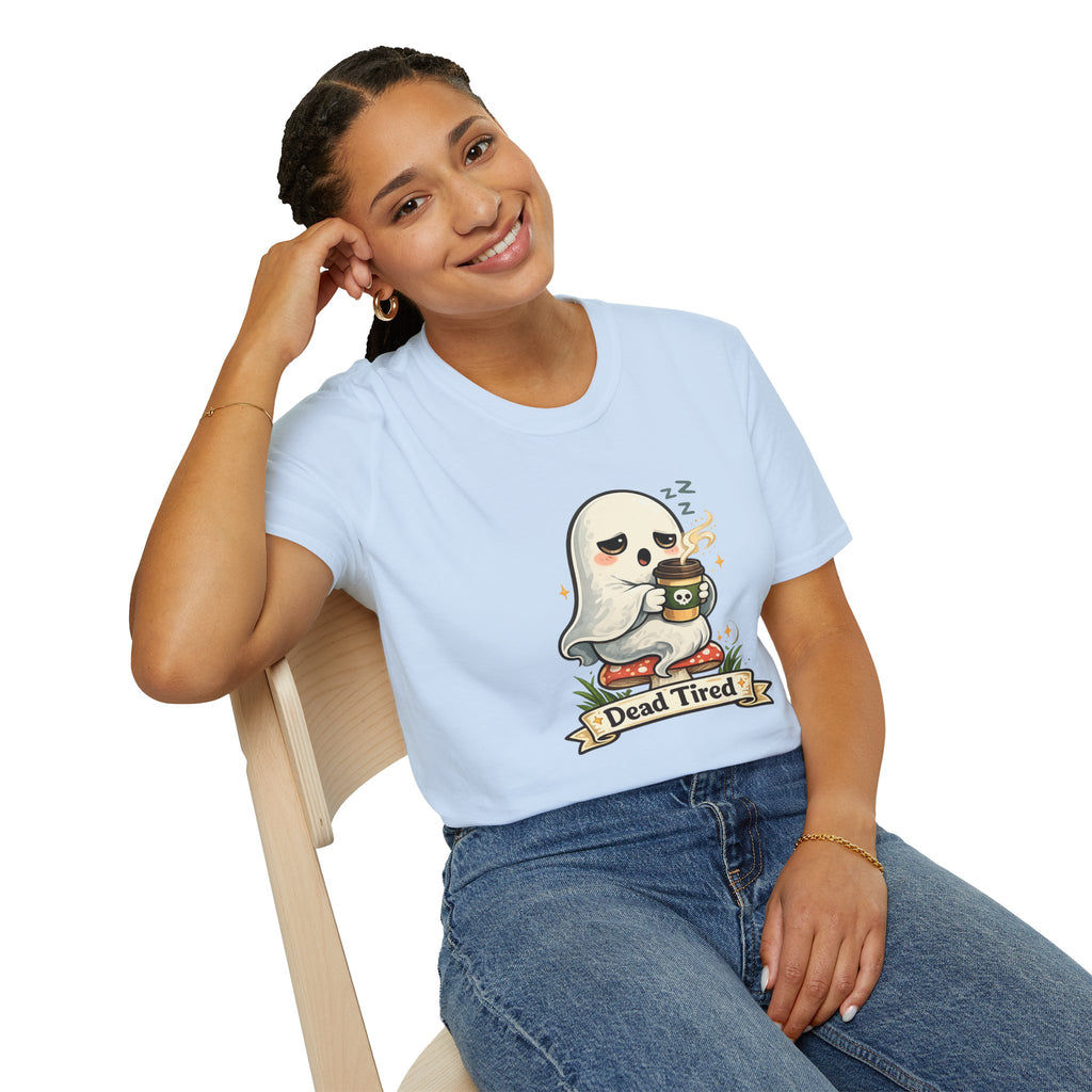 Ghost Coffee T‑Shirt — "Dead Tired" Cute Sleeping Ghost Tee