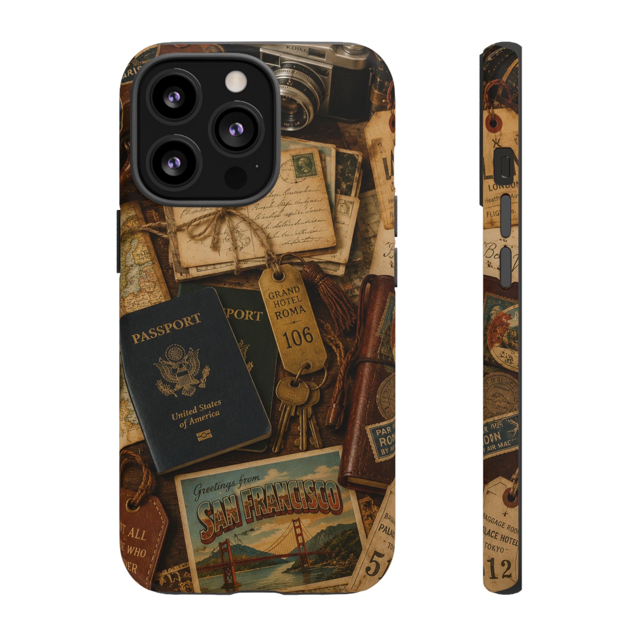 Vintage Travel Phone Case – Passport & Postcard Collage