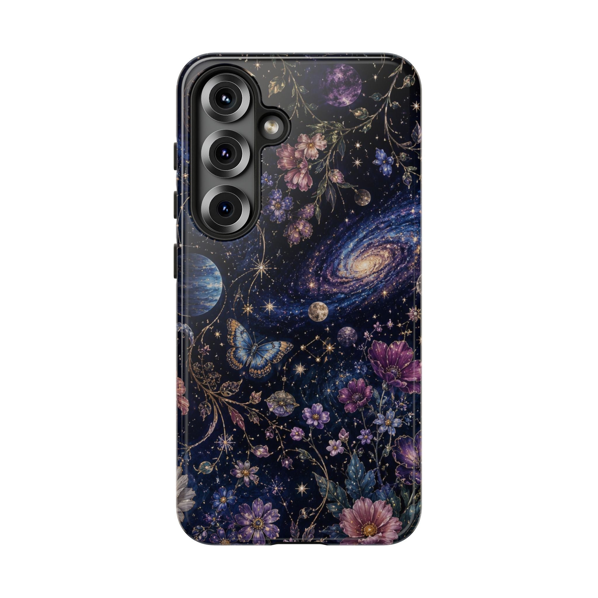 Cosmic Garden Tough Phone Case — Floral Galaxy Phone Protective Cover