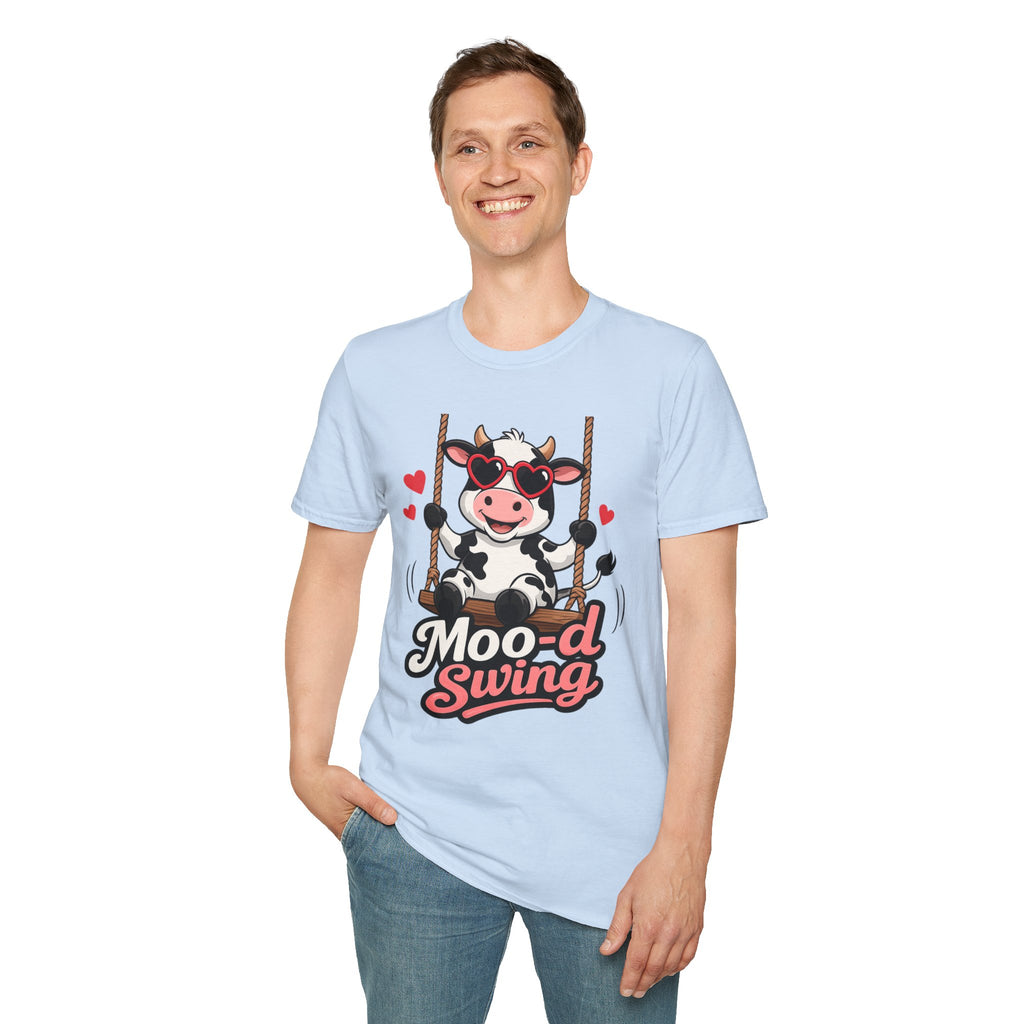 T-Shirt - "Moo-d Swing" Cute Cow on Swing Graphic Tee