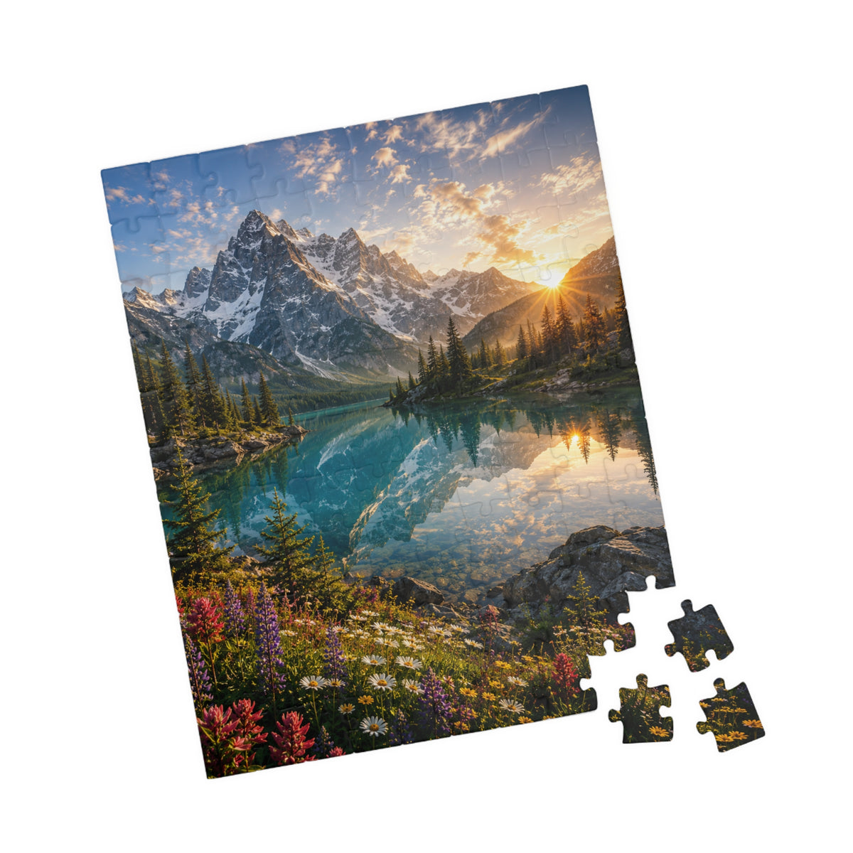 Mountain Lake Sunset Puzzle — Scenic Nature Jigsaw (110–1014 pcs)