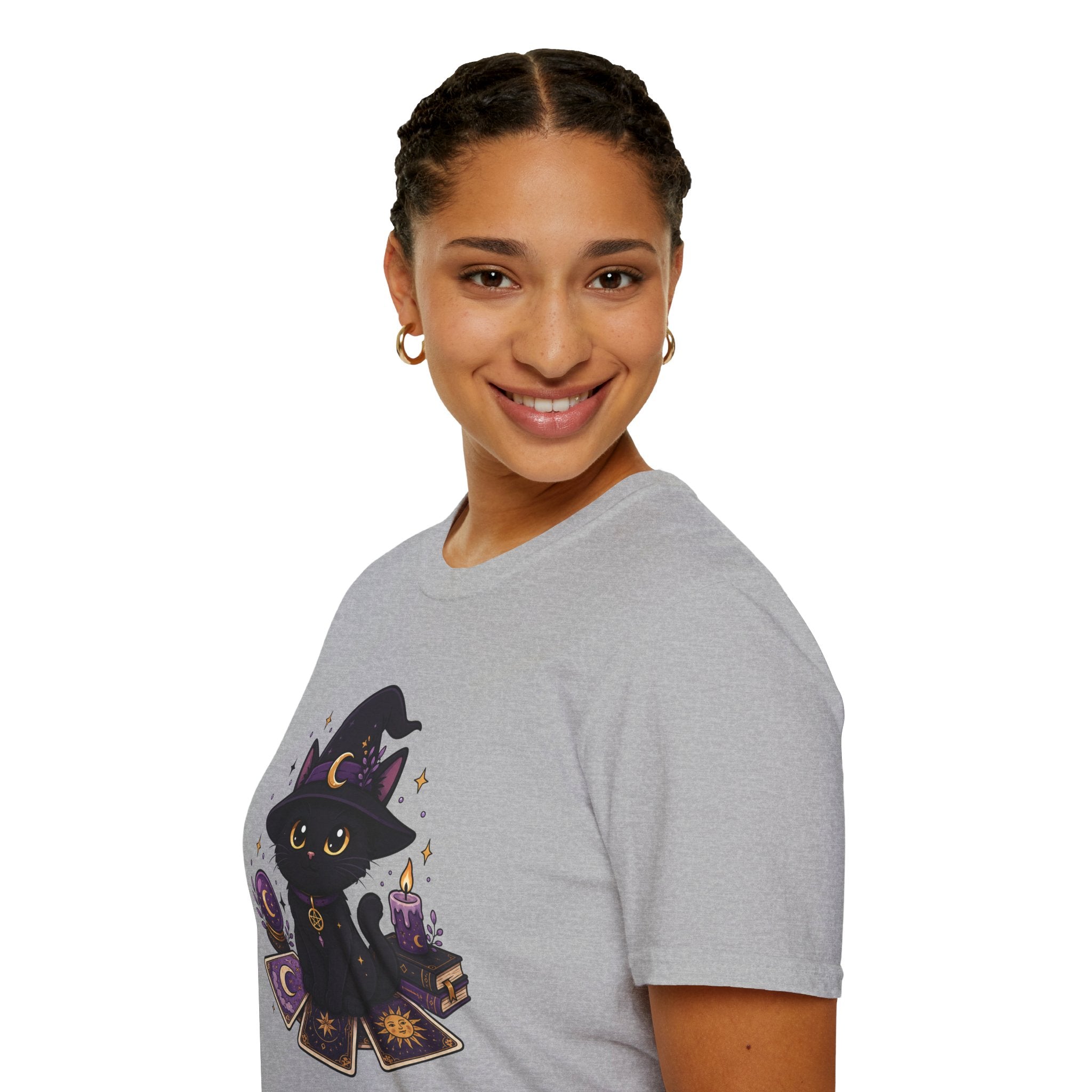 Tarot Cat T-Shirt — Cute Black Cat with Witch Hat & Tarot Candles