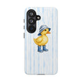 Cute Duckling Phone Case – Baby Blue Stripes with Duck in Hat & Boots