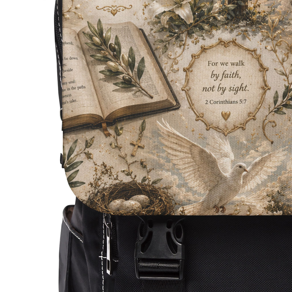 Vintage Faith Botanical Biblical Shoulder Backpack — Floral Scripture Print Shoulder Bag