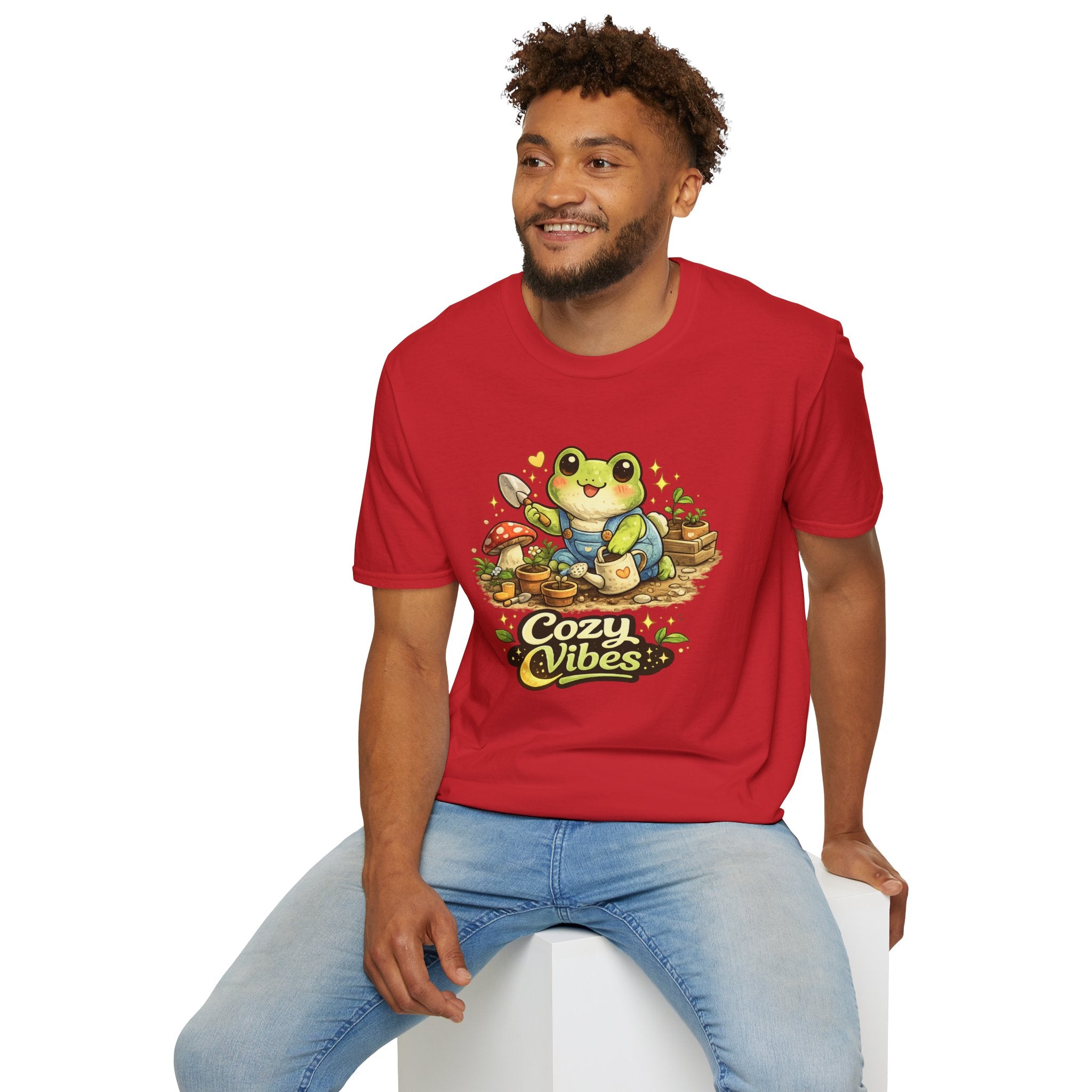 Cozy Garden Frog T-Shirt — Cute "Cozy Vibes" Gardening Tee