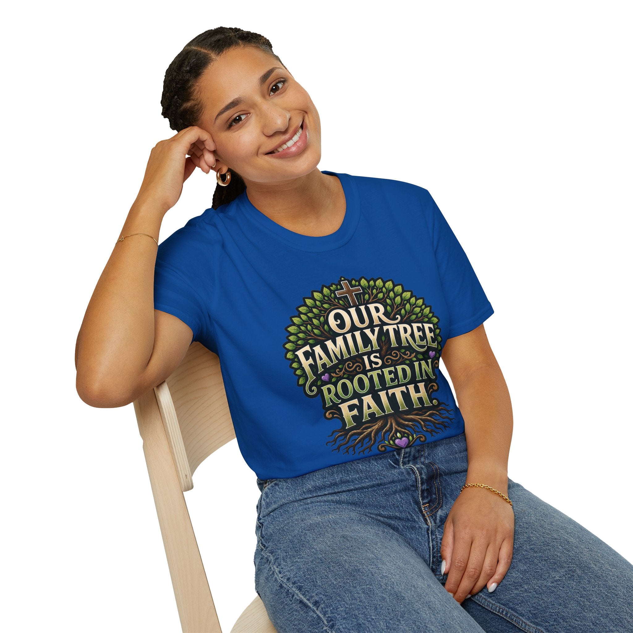 Faith Family Tree T-Shirt — "Our Family Tree Is Rooted in Faith" Christian Graphic Tee
