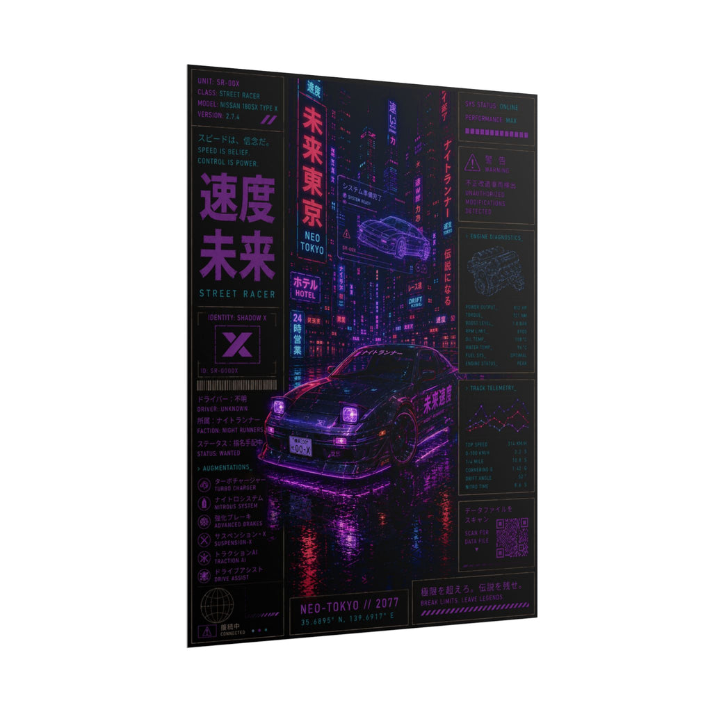 Neo-Tokyo Racer Cyberpunk Poster — Retro Futuristic Car Nightscape