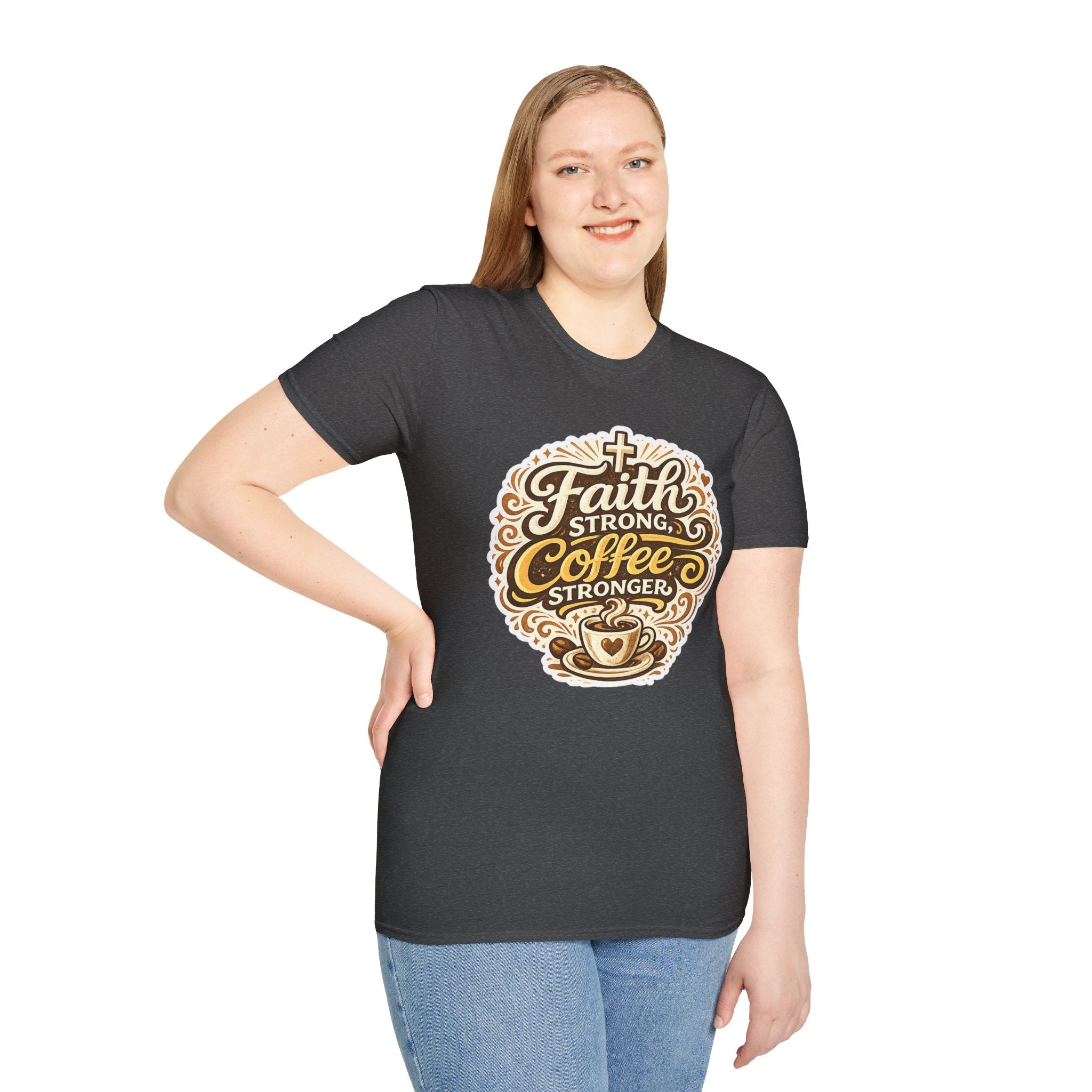 Faith Strong, Coffee Stronger T-Shirt | Faith Inspired Gift Tee