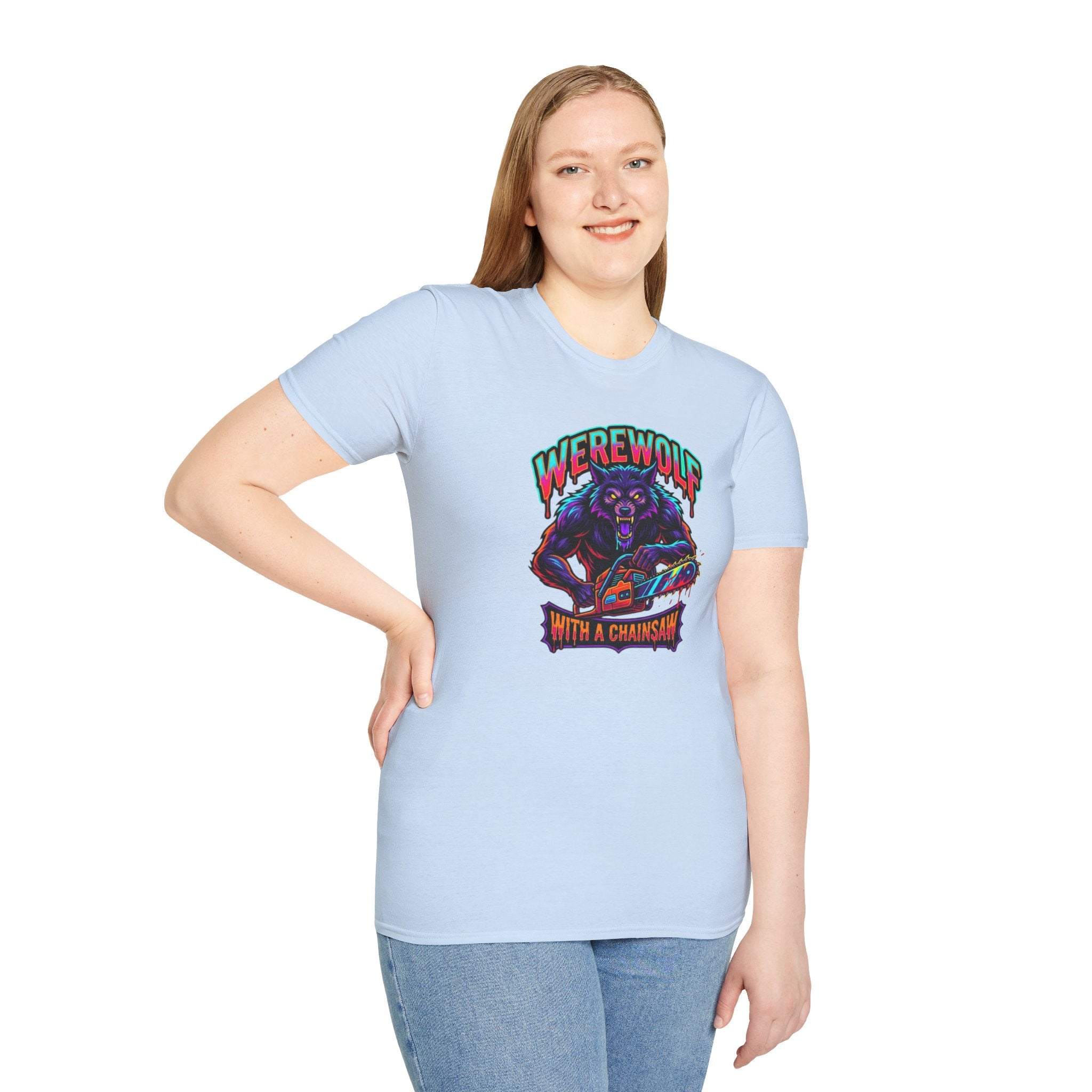Werewolf T-Shirt — "Werewolf with a Chainsaw" Retro Horror Graphic Tee